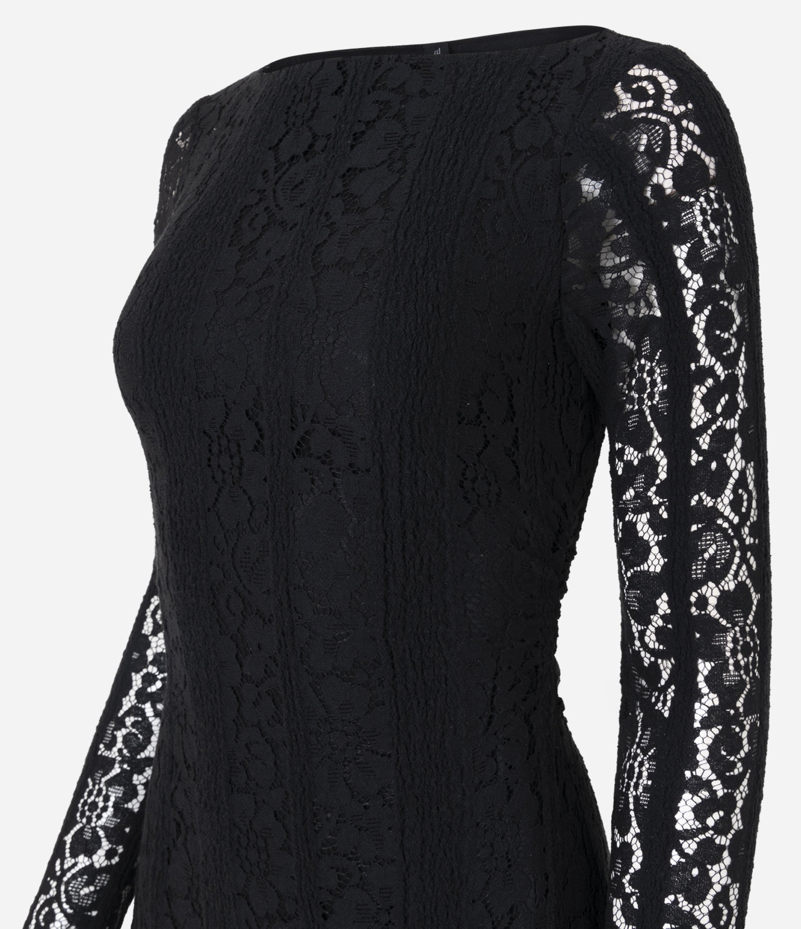 Vestido Curto em Renda com Manga Longa Preto 6