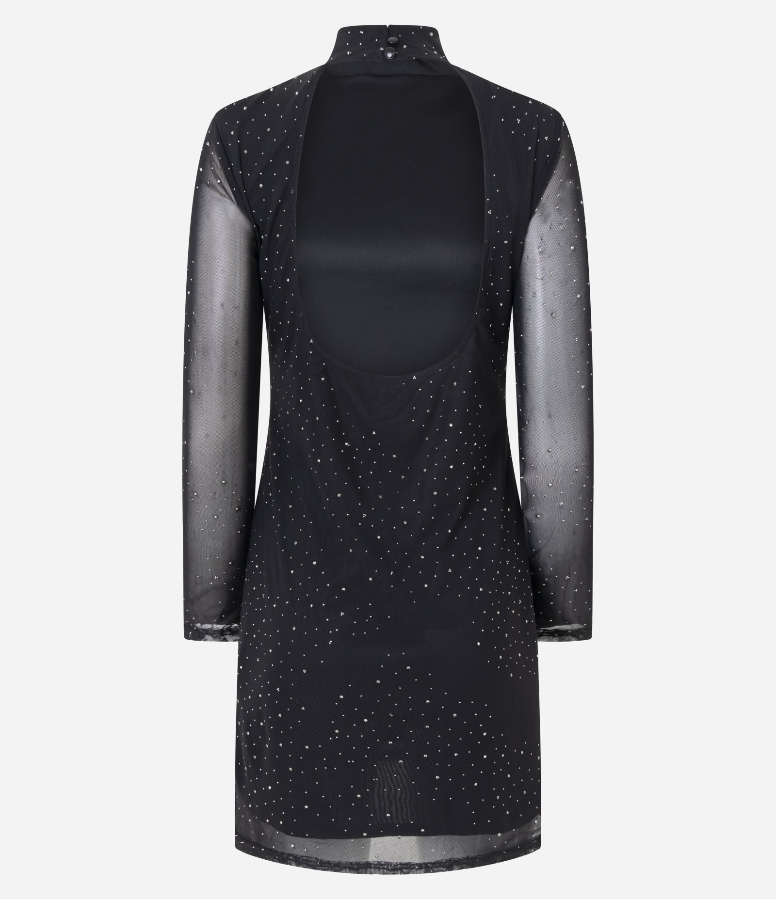 Vestido Curto em Tule com Brilhos e Abertura nas Costas Preto 7
