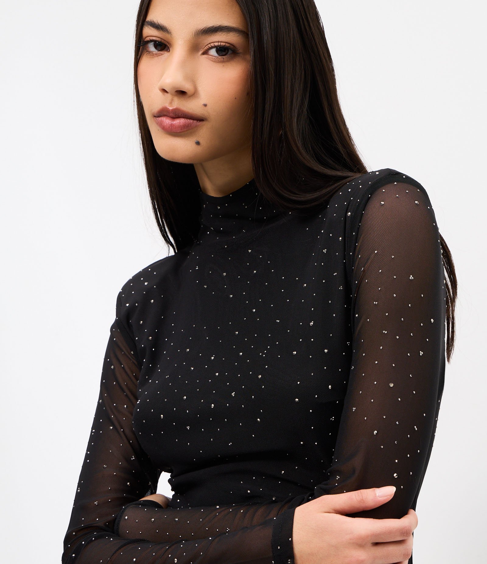 Vestido Curto em Tule com Brilhos e Abertura nas Costas Preto 3