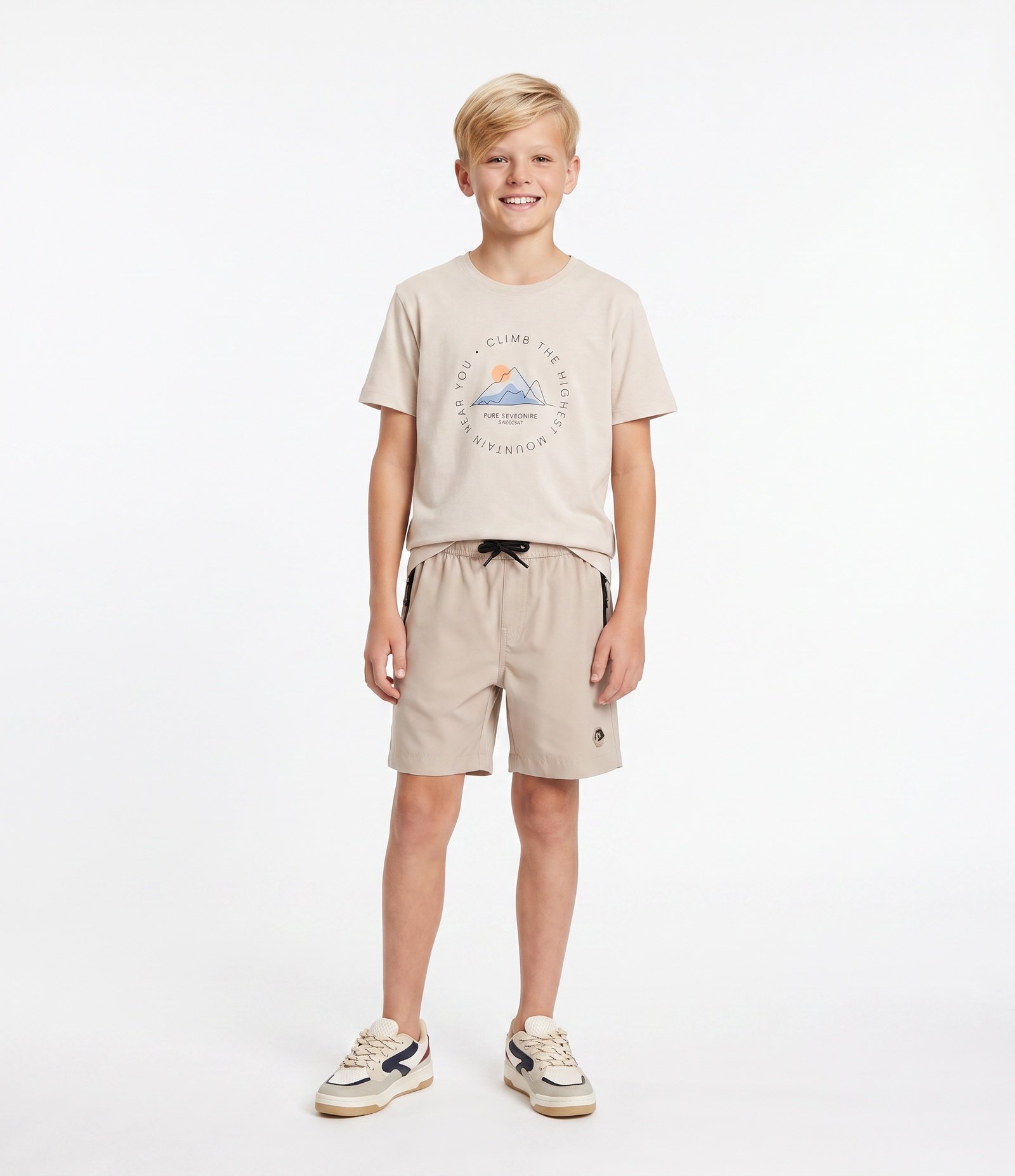 Bermuda Infantil com Bolsos e Zíper – Tam 5 a 16 Anos Bege Claro 1