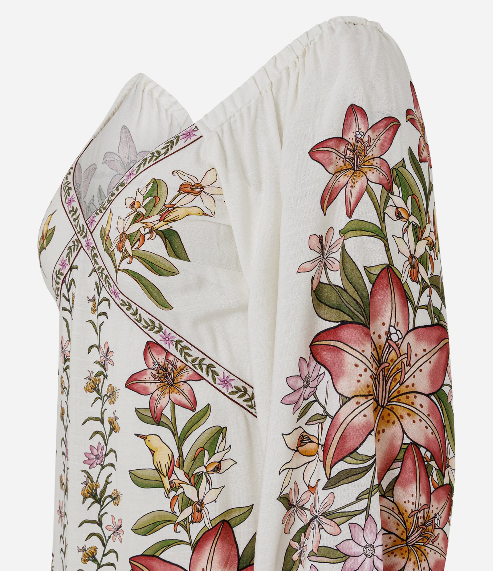 Vestido Curto em Viscose com Estampa Floral Botânica e Decote V Off White 2