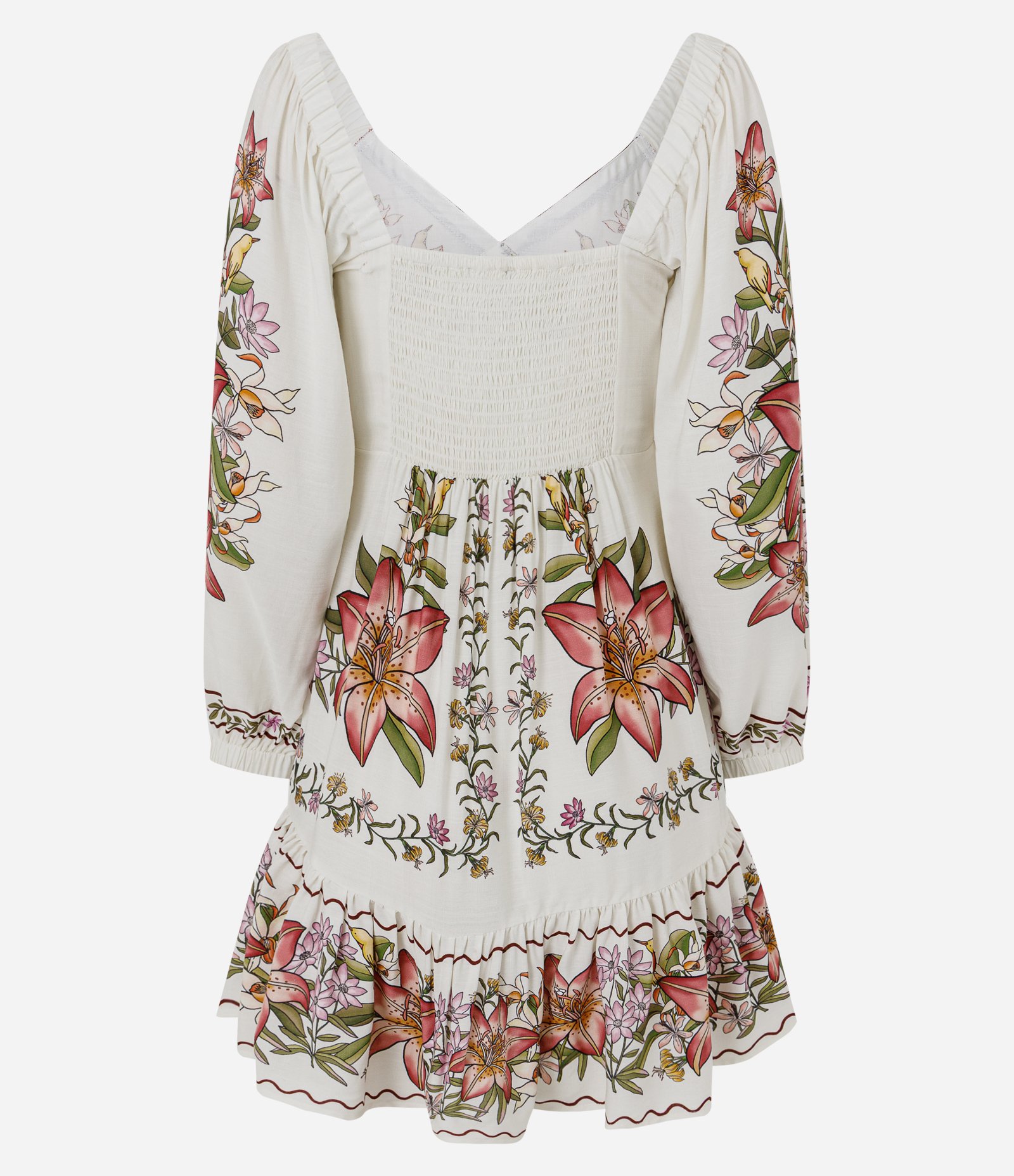 Vestido Curto em Viscose com Estampa Floral Botânica e Decote V Off White 3