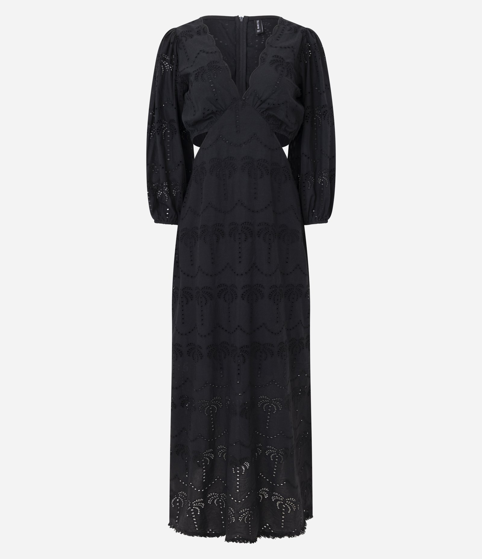 Vestido Midi em Laise com Recortes Vazados e Decote V Preto 5