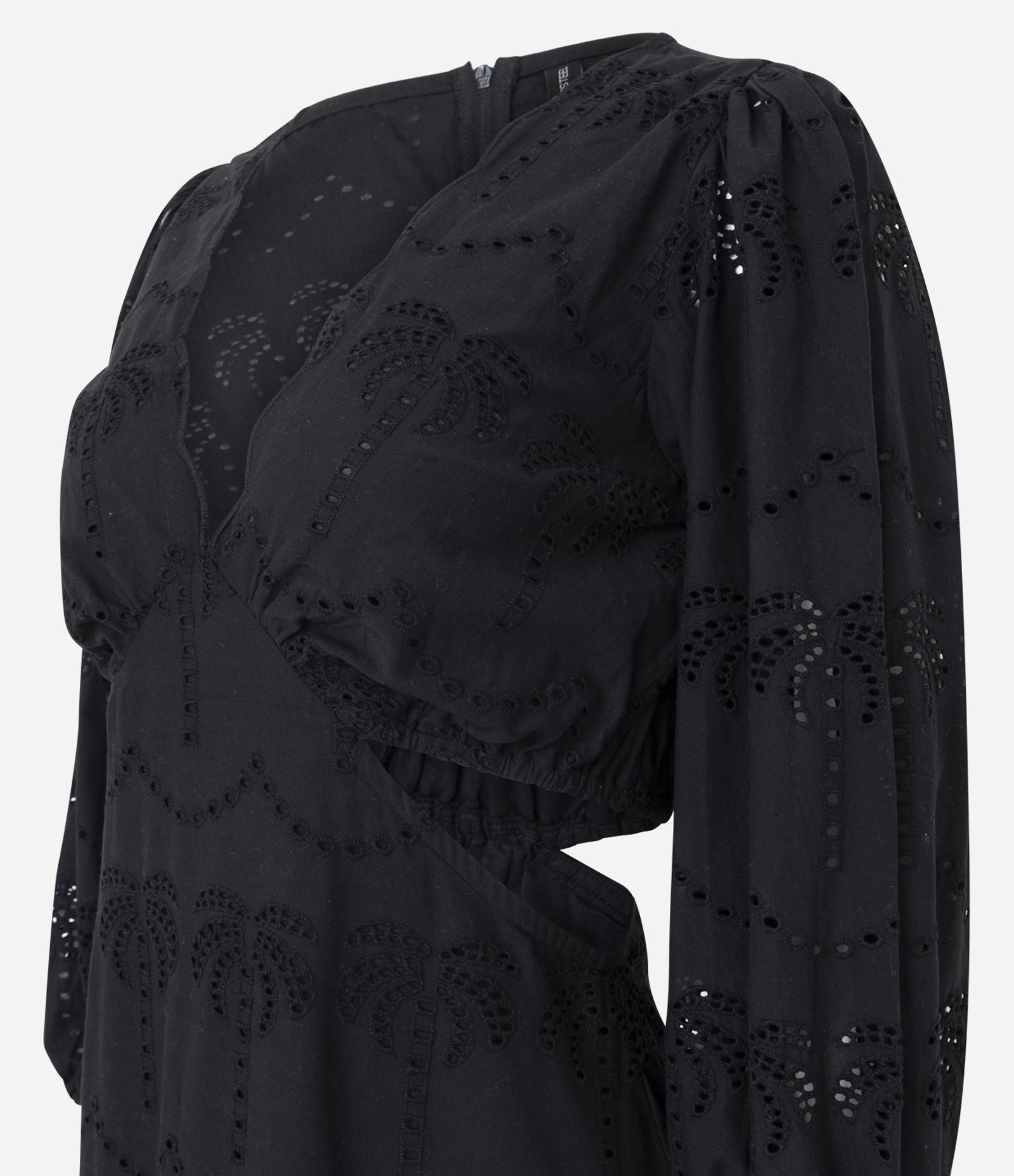Vestido Midi em Laise com Recortes Vazados e Decote V Preto 6