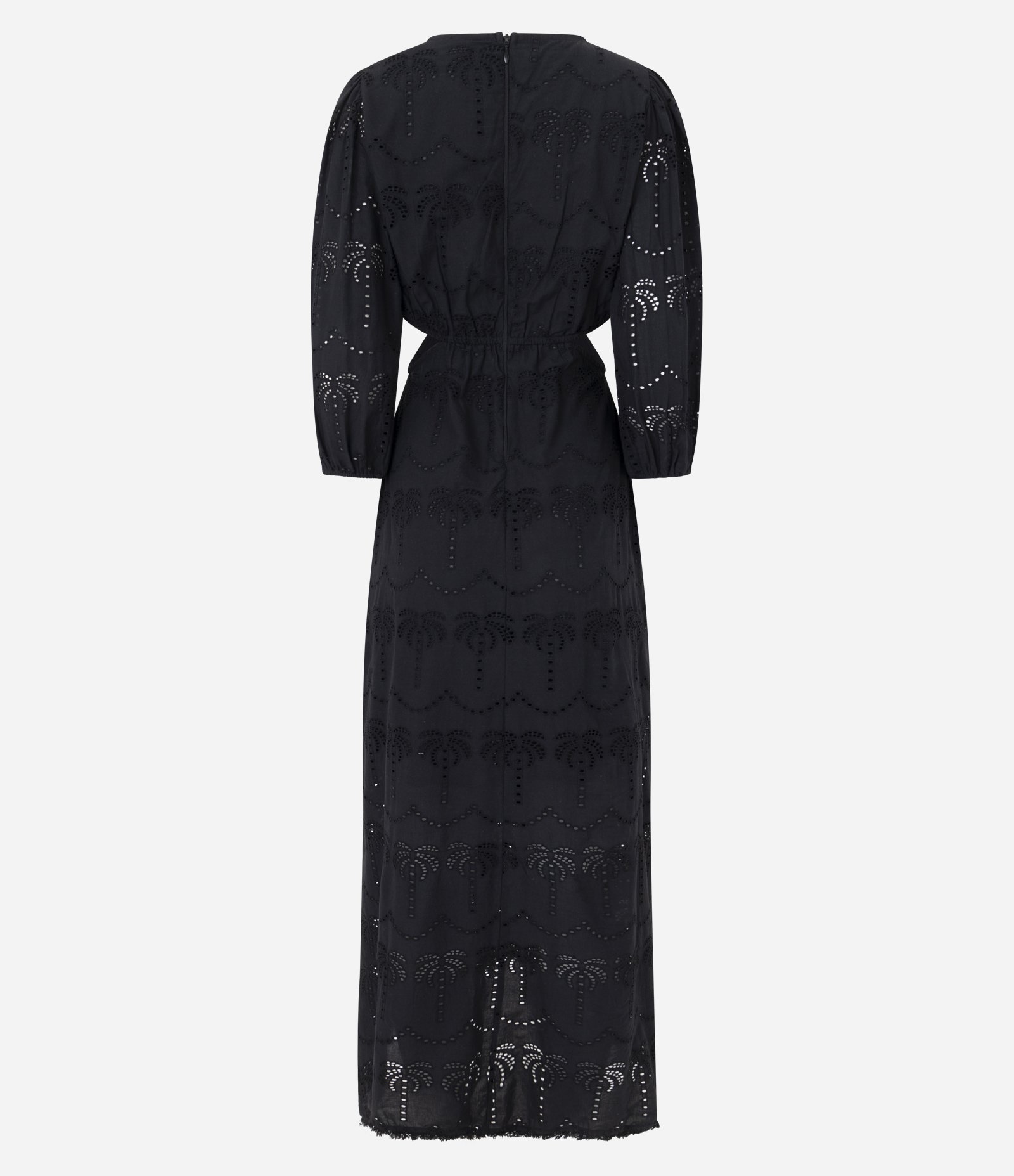 Vestido Midi em Laise com Recortes Vazados e Decote V Preto 7