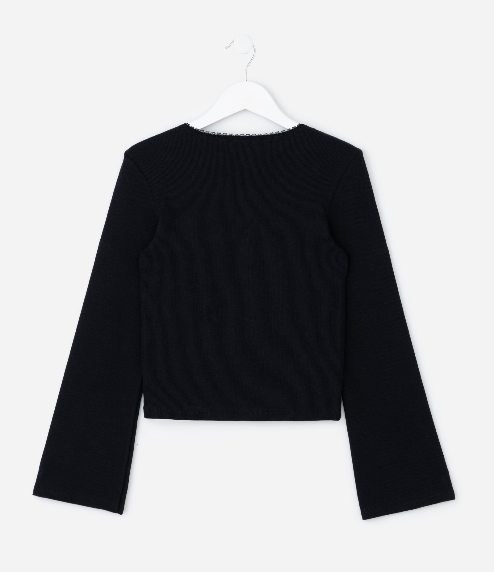 Blusa Infantil Manga Longa com Decote Quadrado e Renda – Tam 7 a 16 Anos Preto 2
