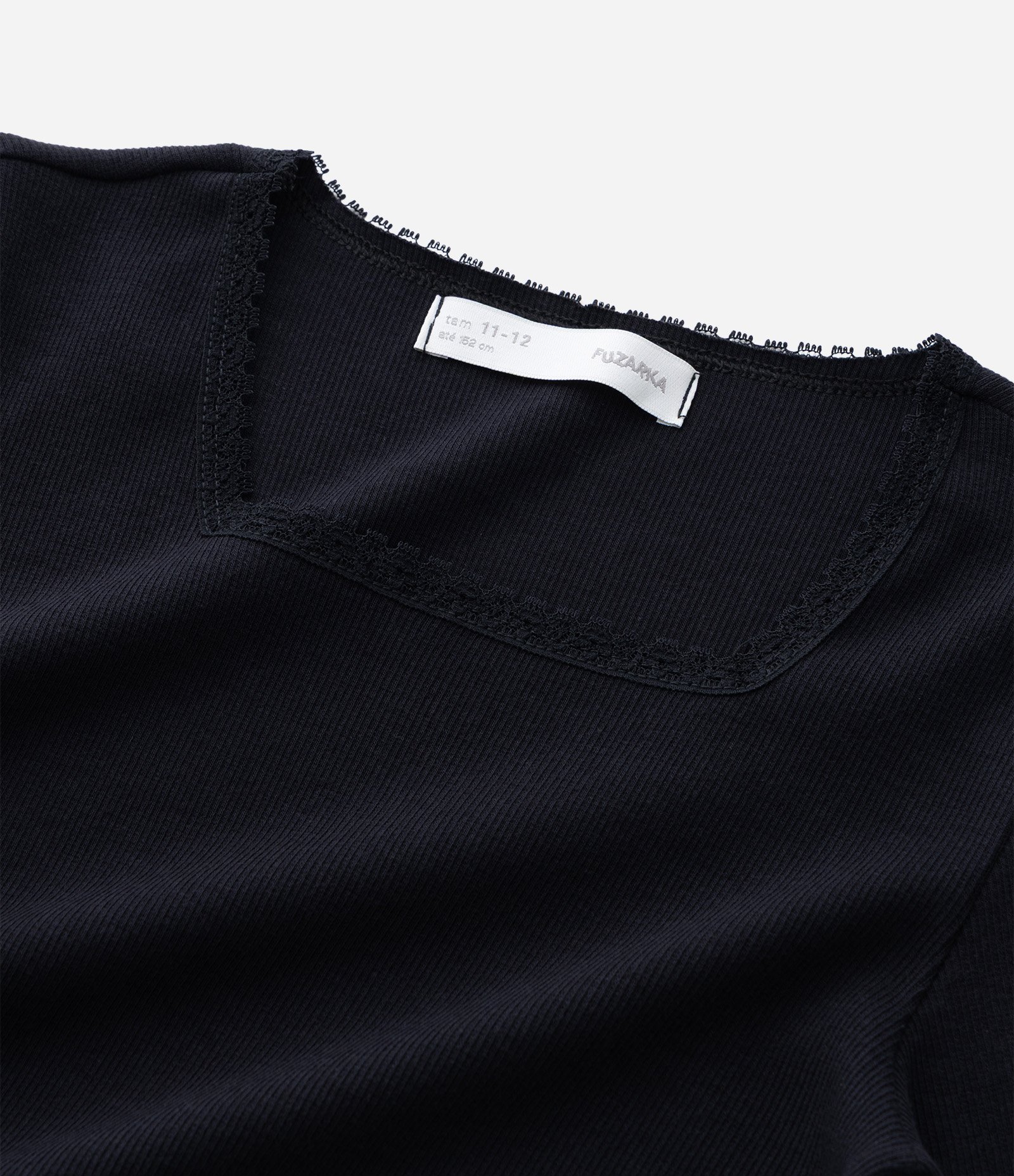 Blusa Infantil Manga Longa com Decote Quadrado e Renda – Tam 7 a 16 Anos Preto 5