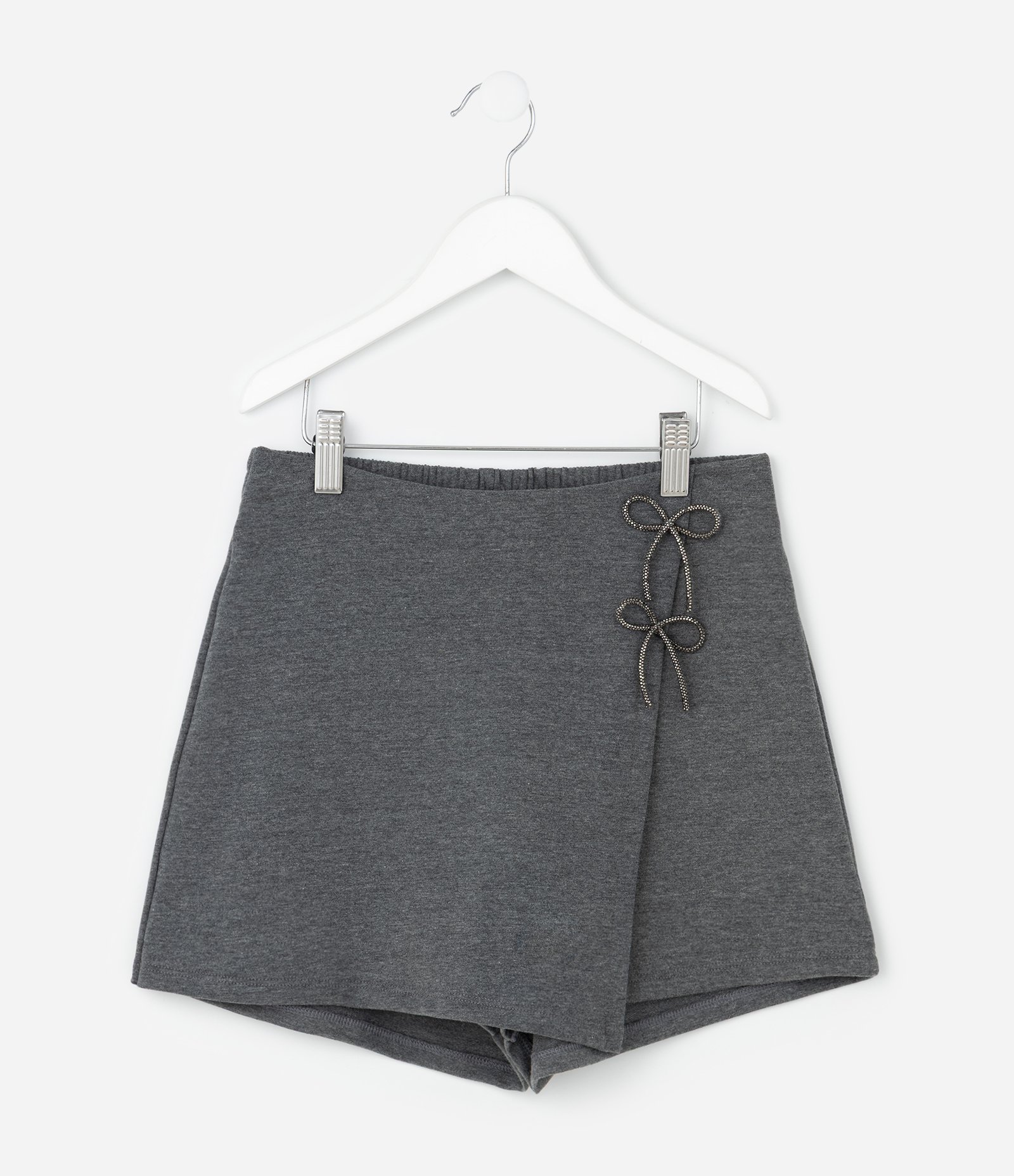Short Saia Infantil em Crepe com Laços Aplicados – Tam 5 a 14 Anos Cinza 2