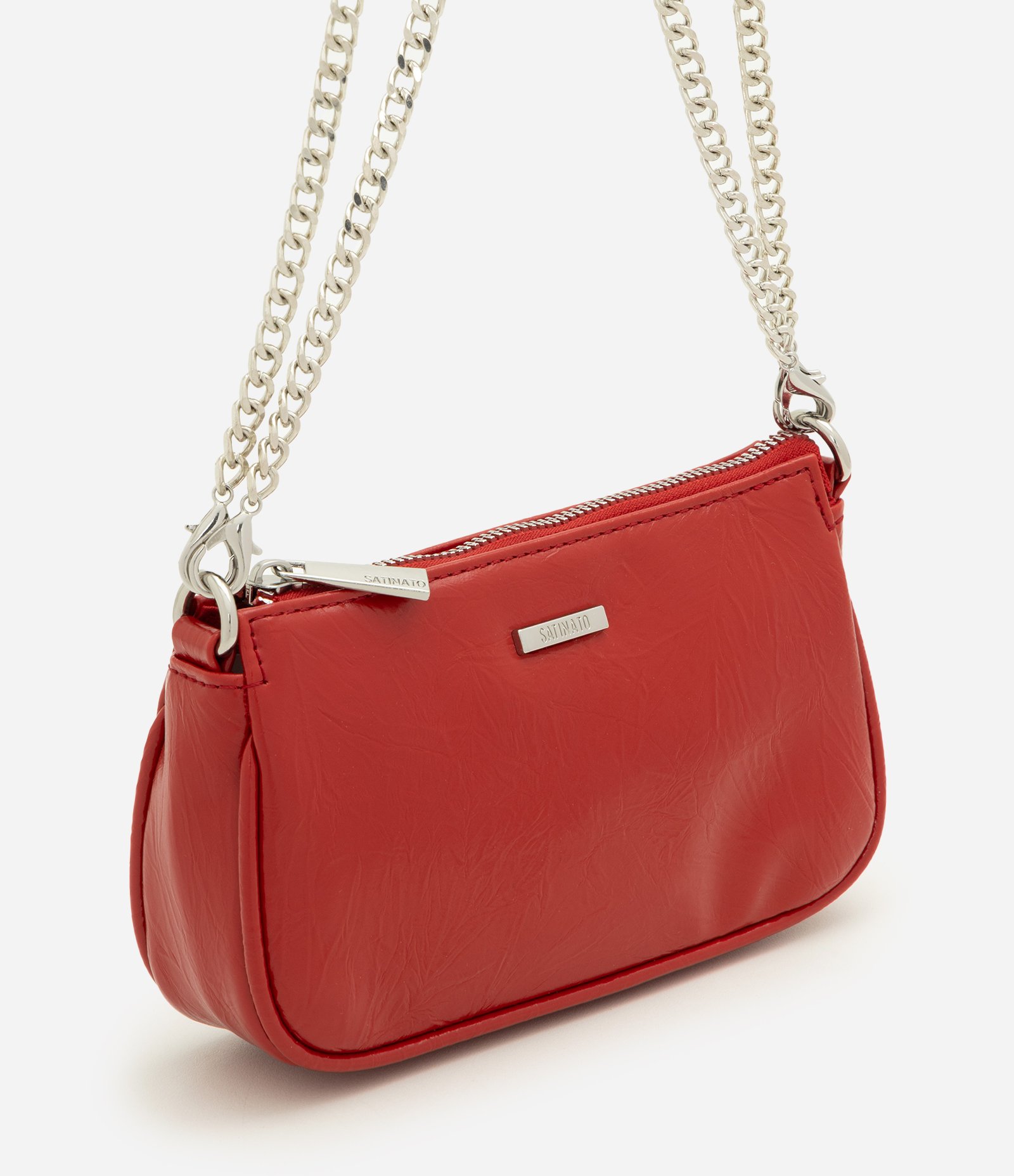 Bolsa Baguete Pequena em PU com Alça Transversal Vermelho 1