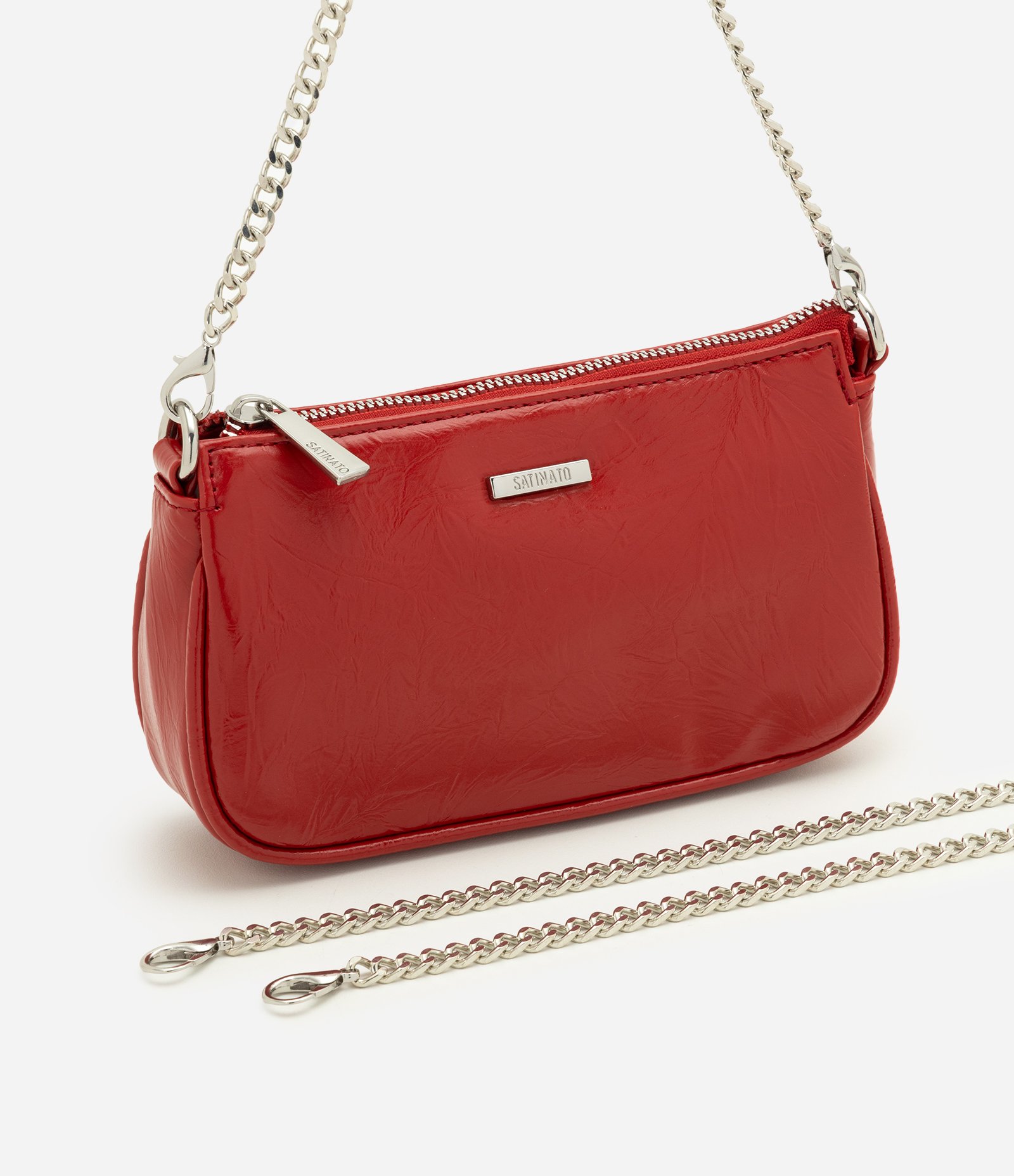 Bolsa Baguete Pequena em PU com Alça Transversal Vermelho 6