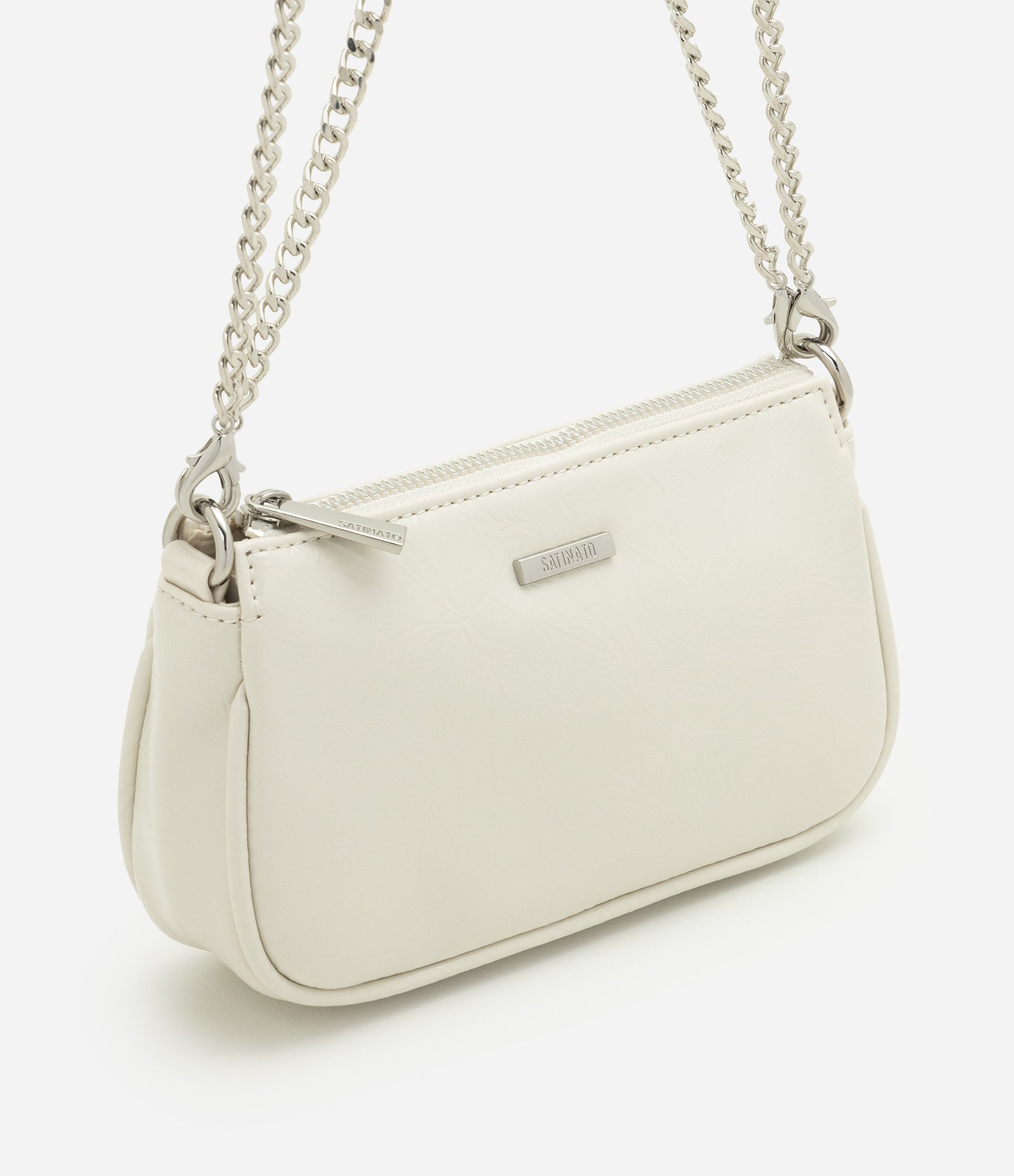 Bolsa Baguete Pequena em PU com Alça Transversal Off White 1