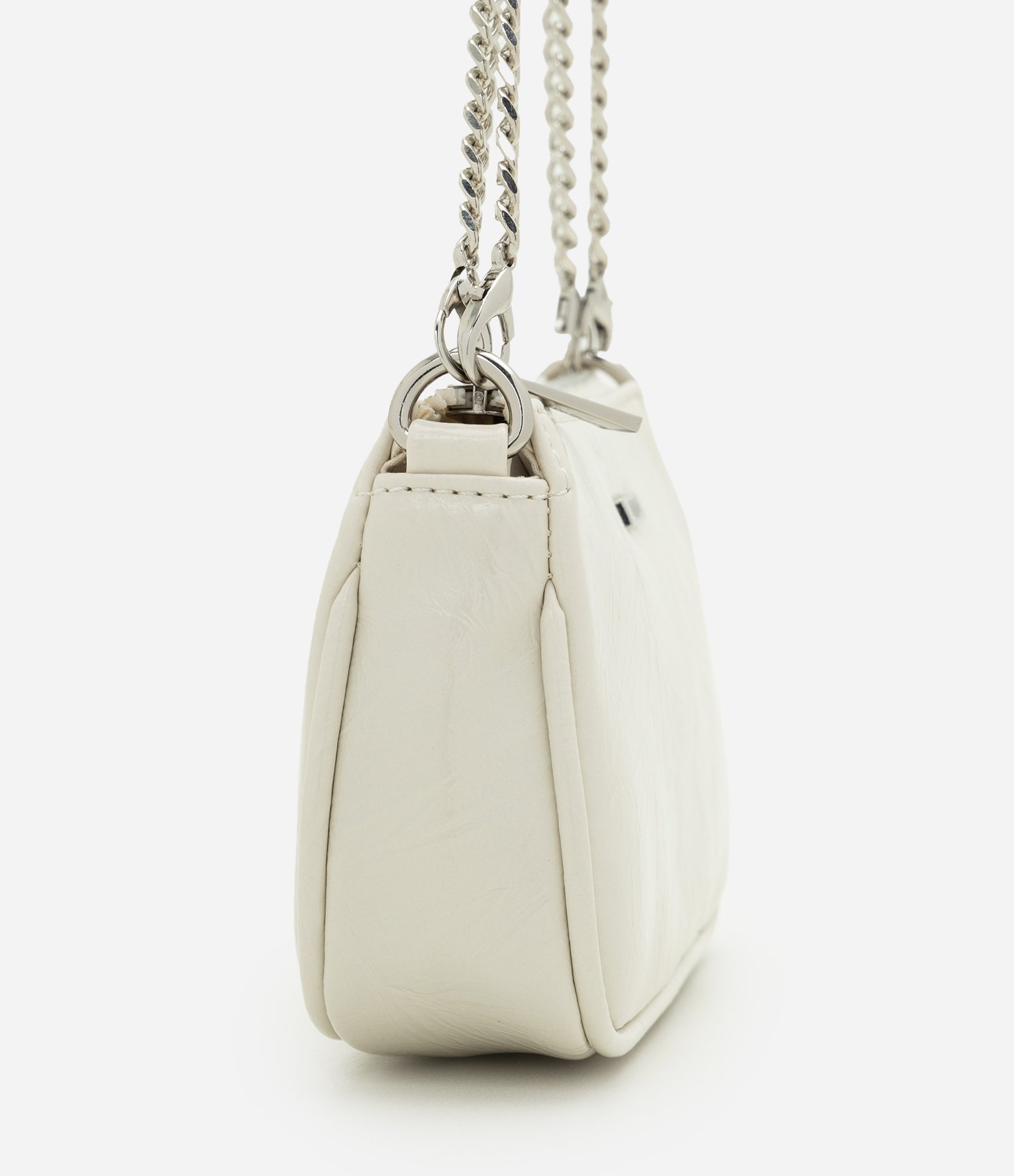 Bolsa Baguete Pequena em PU com Alça Transversal Off White 2