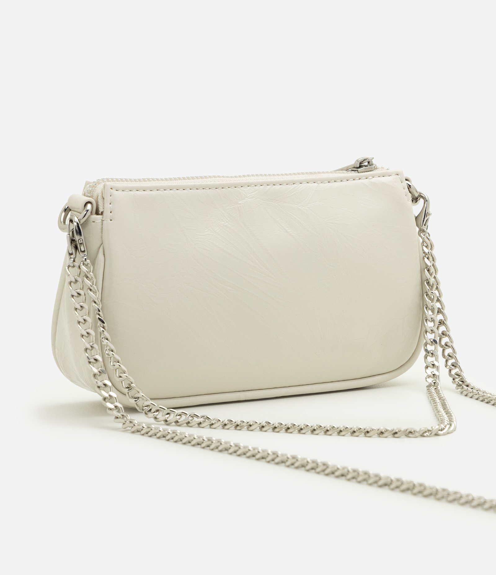 Bolsa Baguete Pequena em PU com Alça Transversal Off White 3