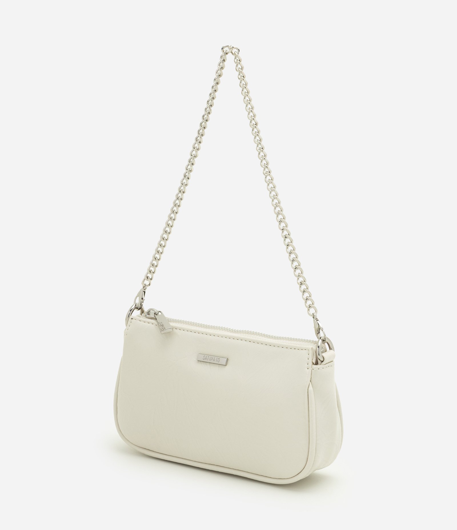 Bolsa Baguete Pequena em PU com Alça Transversal Off White 4