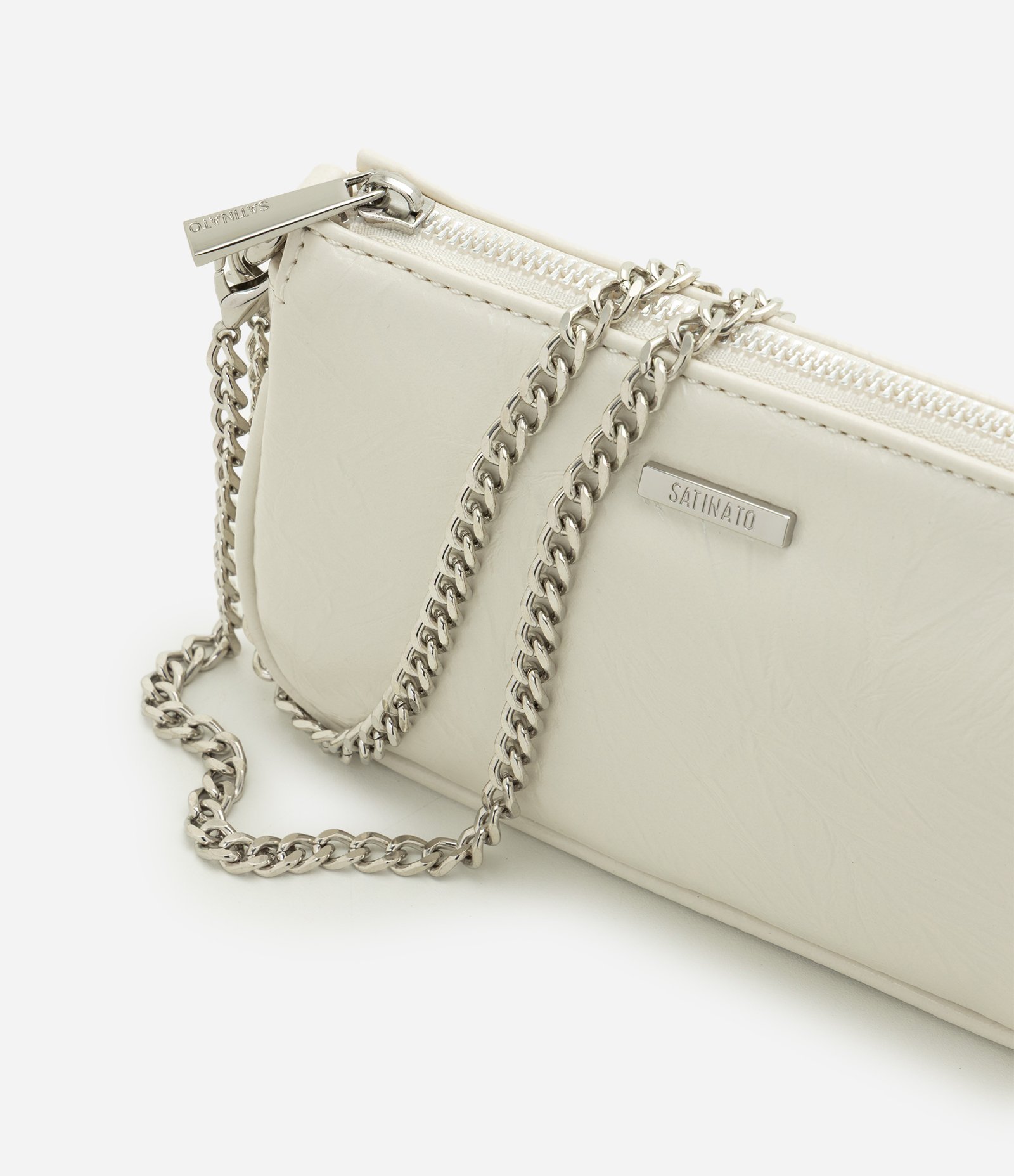 Bolsa Baguete Pequena em PU com Alça Transversal Off White 5