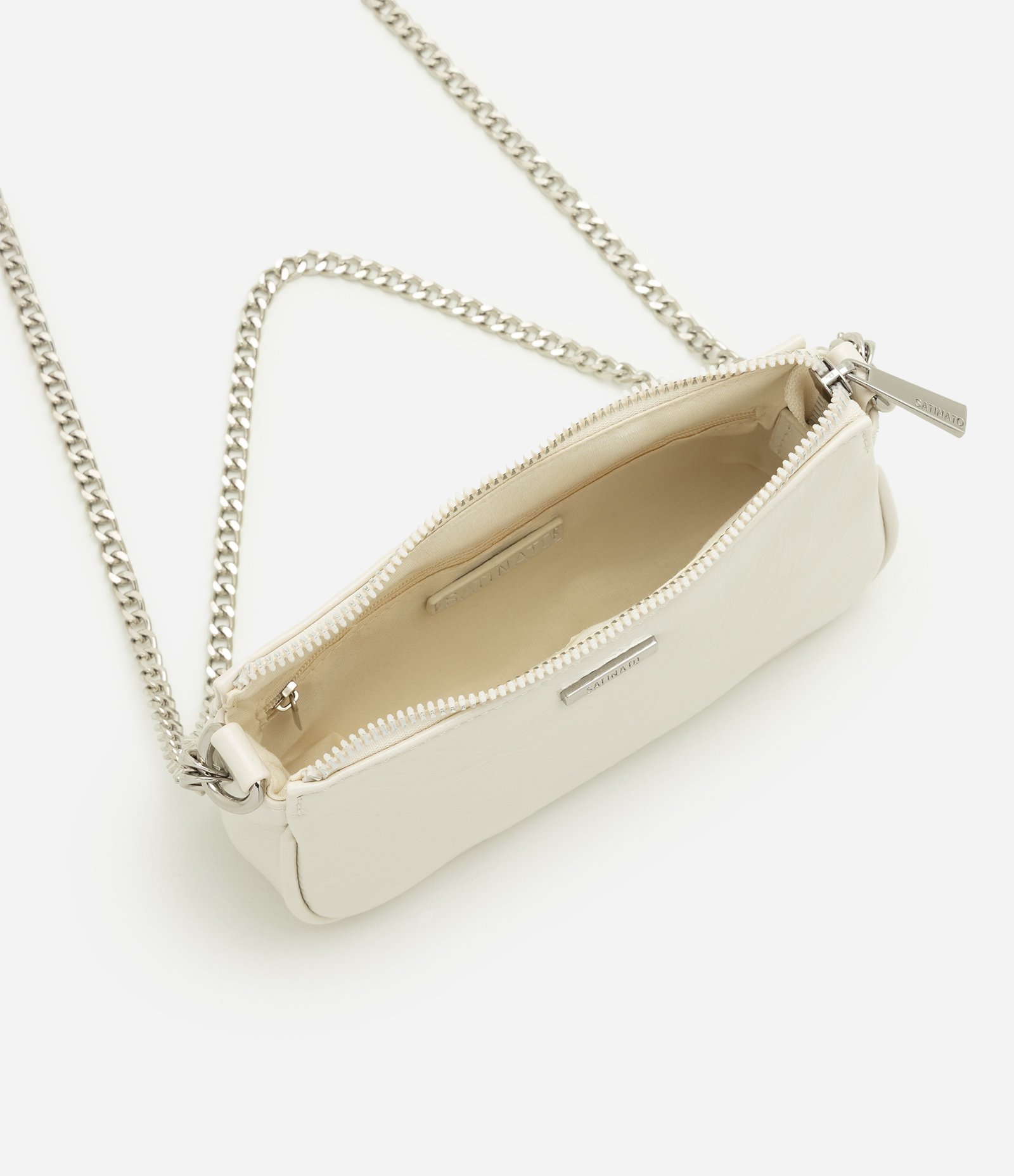 Bolsa Baguete Pequena em PU com Alça Transversal Off White 7