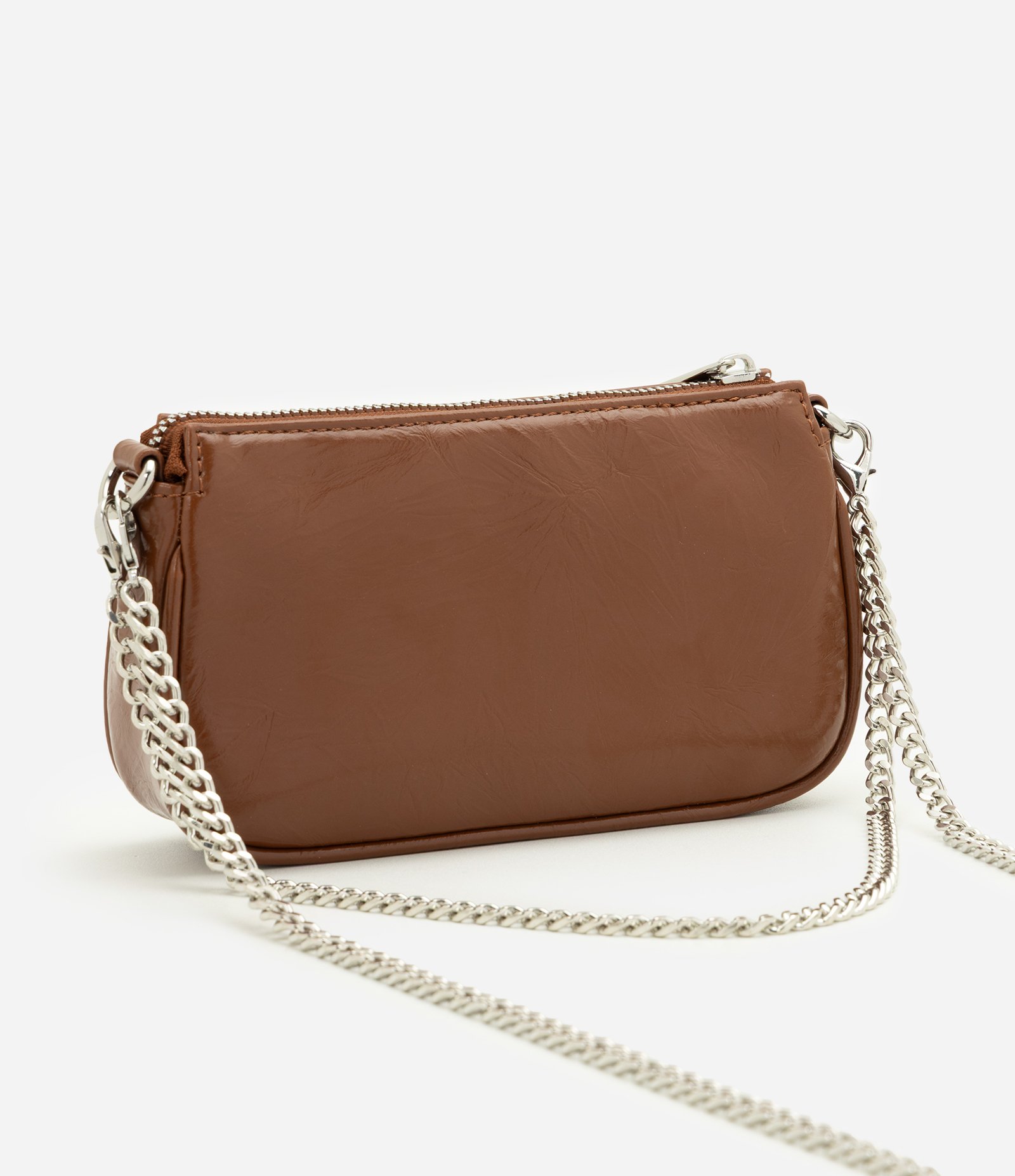 Bolsa Baguete Pequena em PU com Alça Transversal Marrom 3