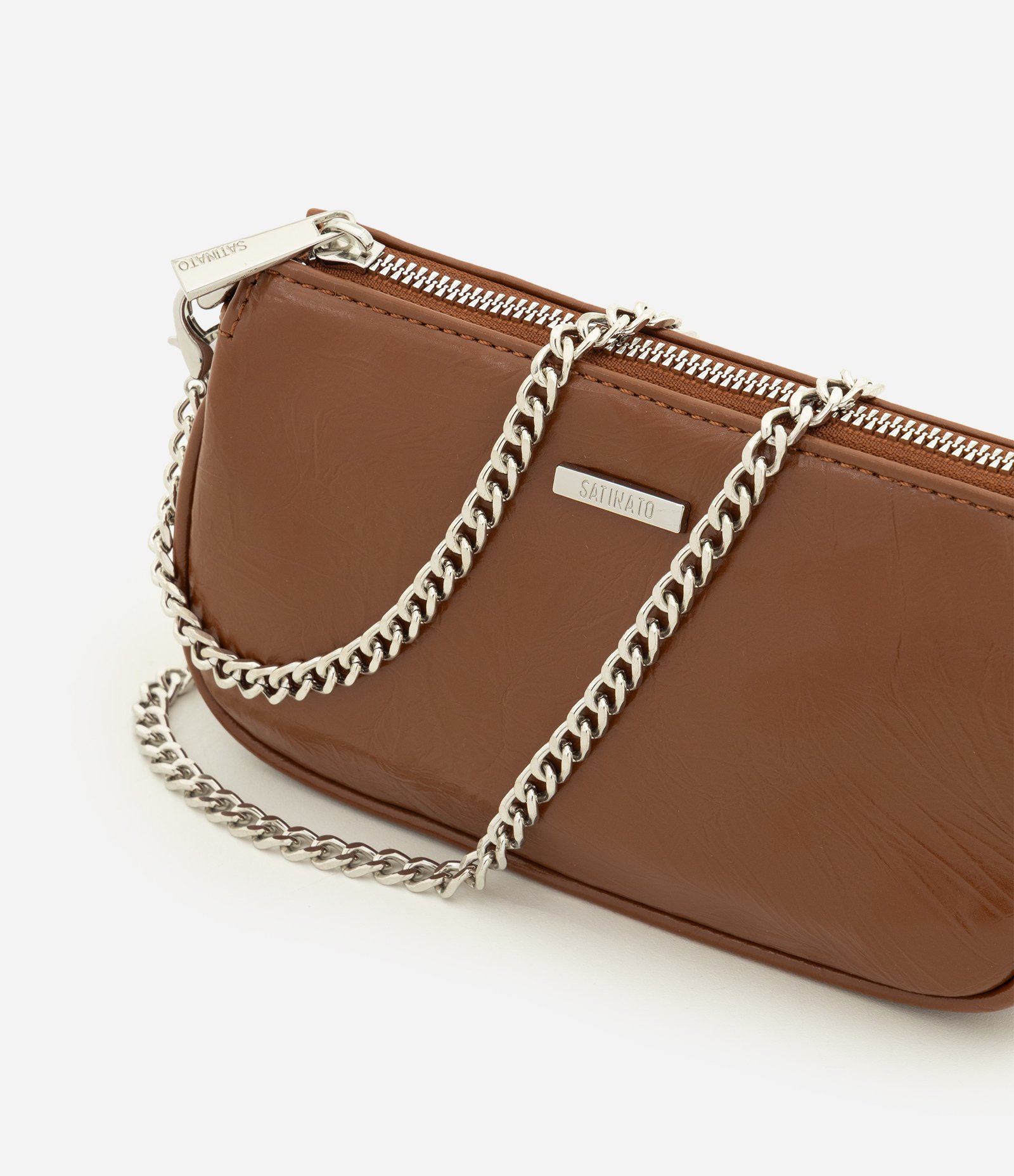 Bolsa Baguete Pequena em PU com Alça Transversal Marrom 5
