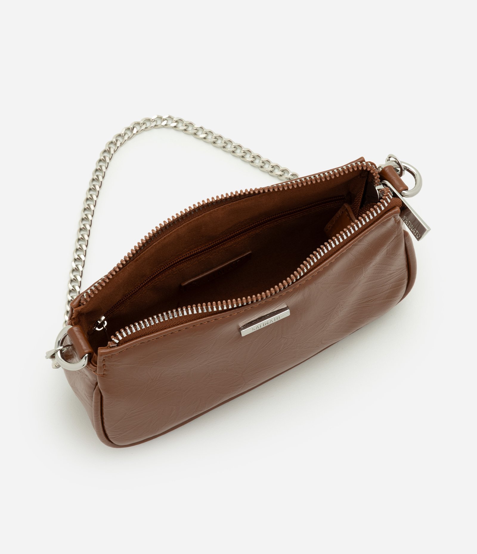 Bolsa Baguete Pequena em PU com Alça Transversal Marrom 6