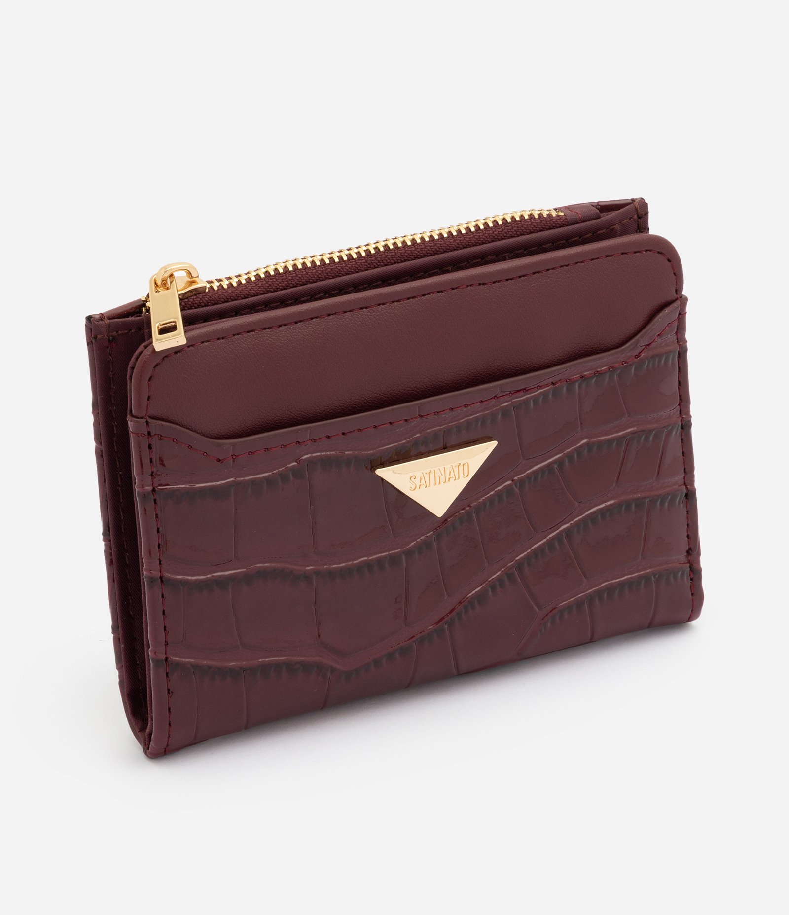 Carteira Envelope Pequena em PU com Textura Croco Vinho 1