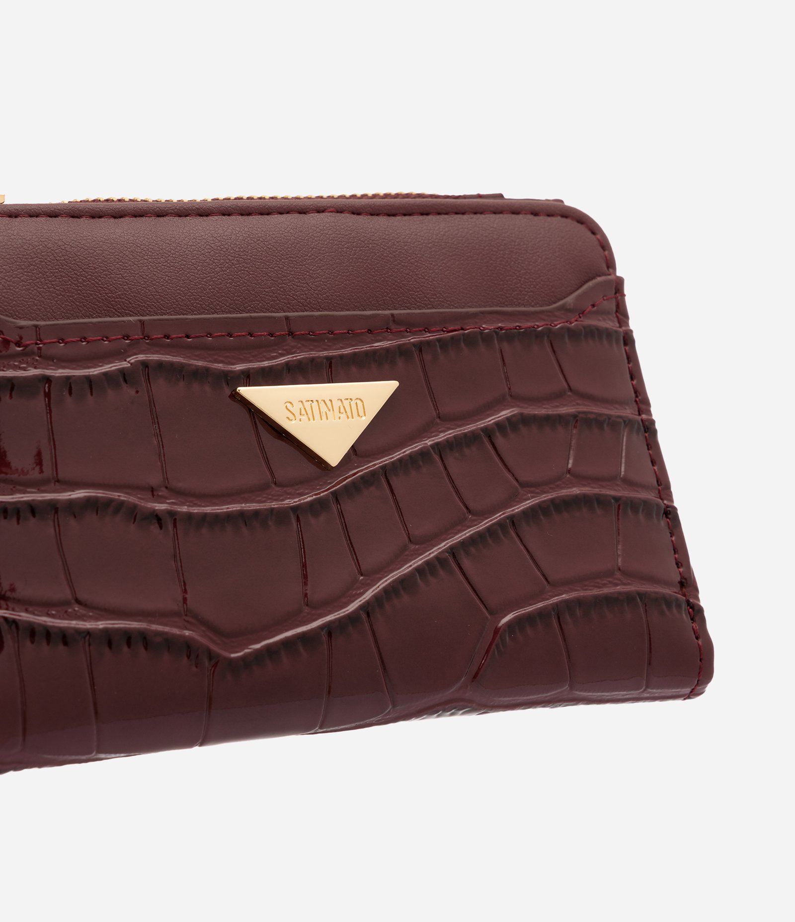 Carteira Envelope Pequena em PU com Textura Croco Vinho 4