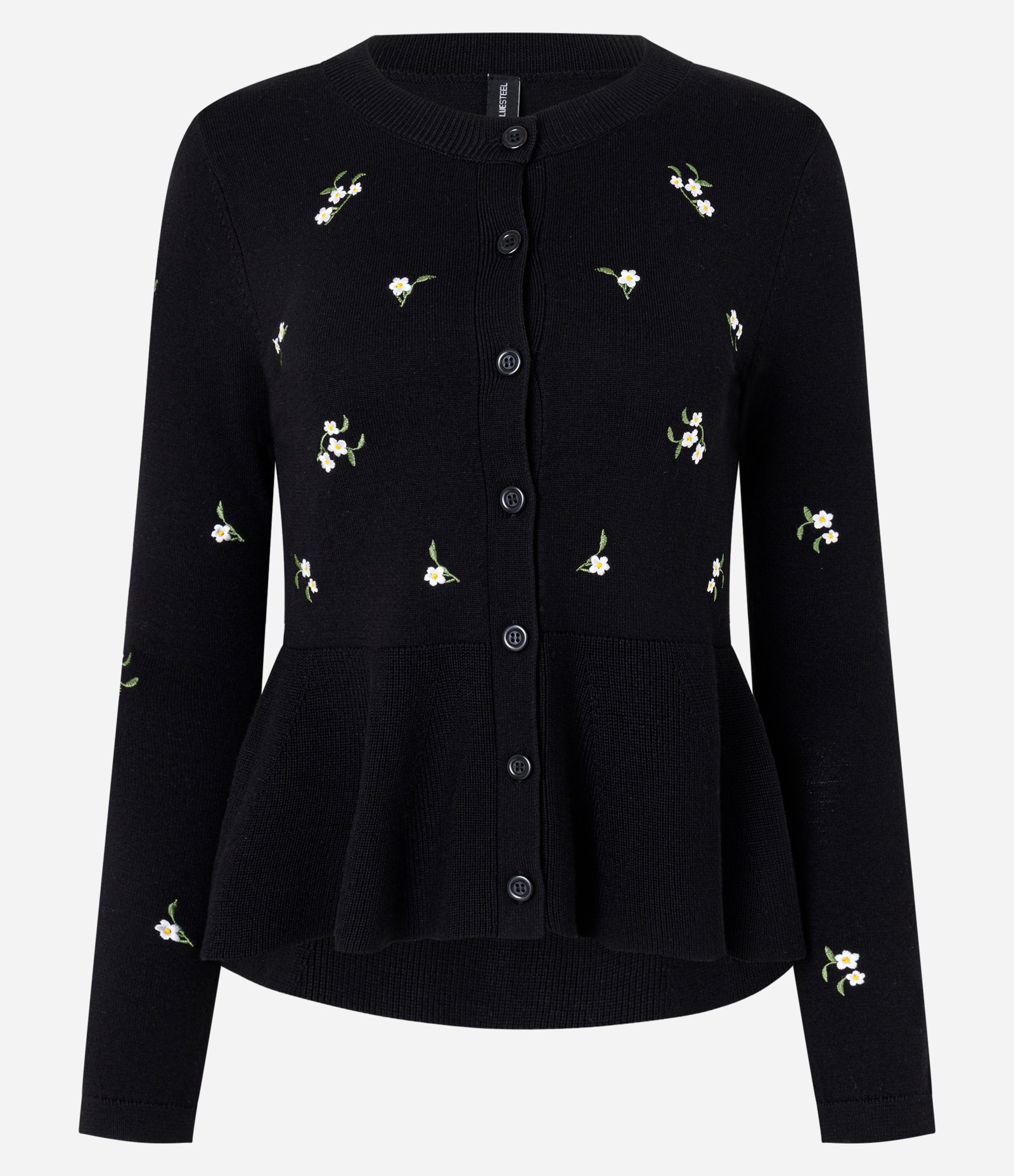 Casaco Peplum em Tricô com Bordado Floral Liberty Preto 4