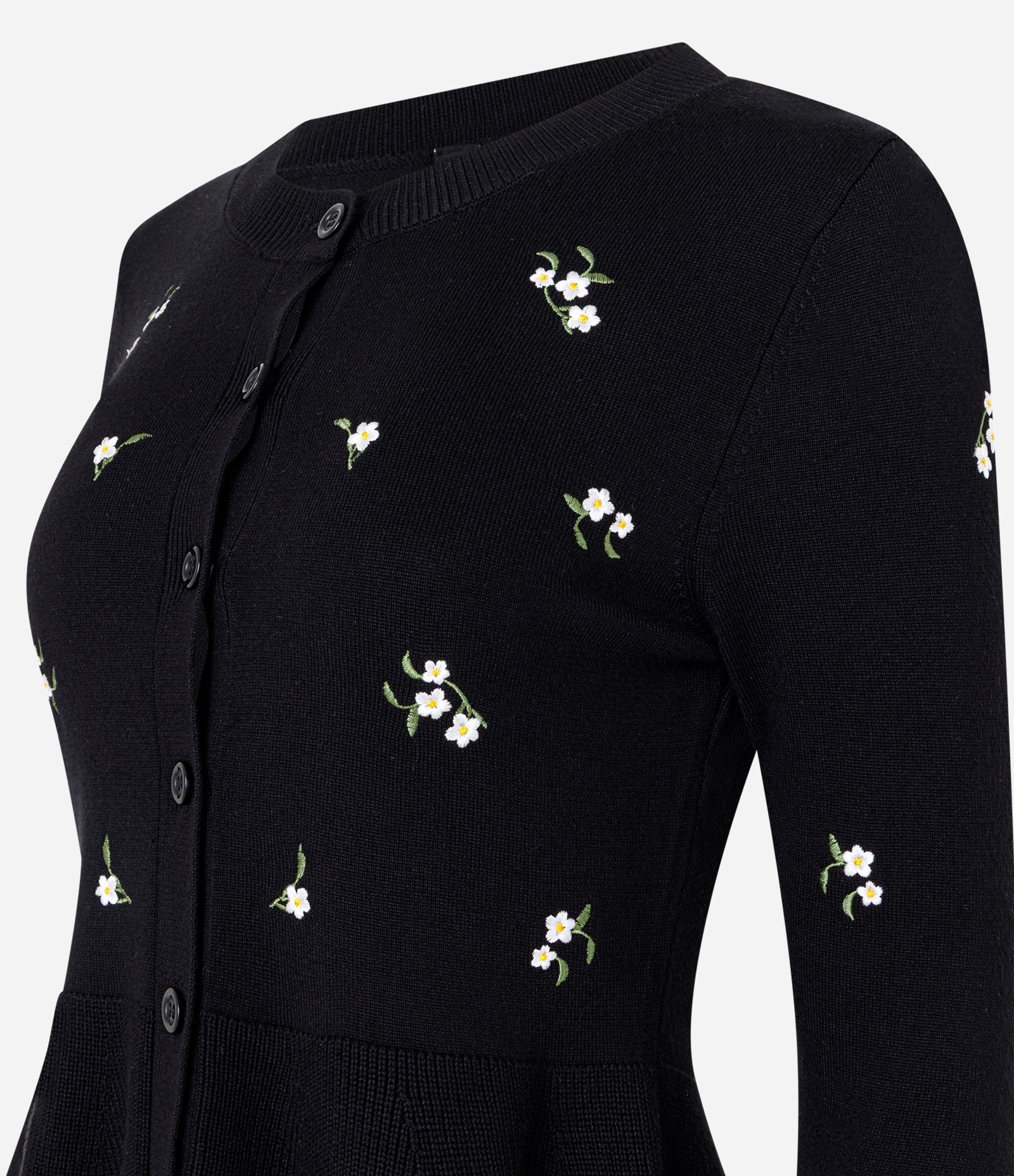 Casaco Peplum em Tricô com Bordado Floral Liberty Preto 5