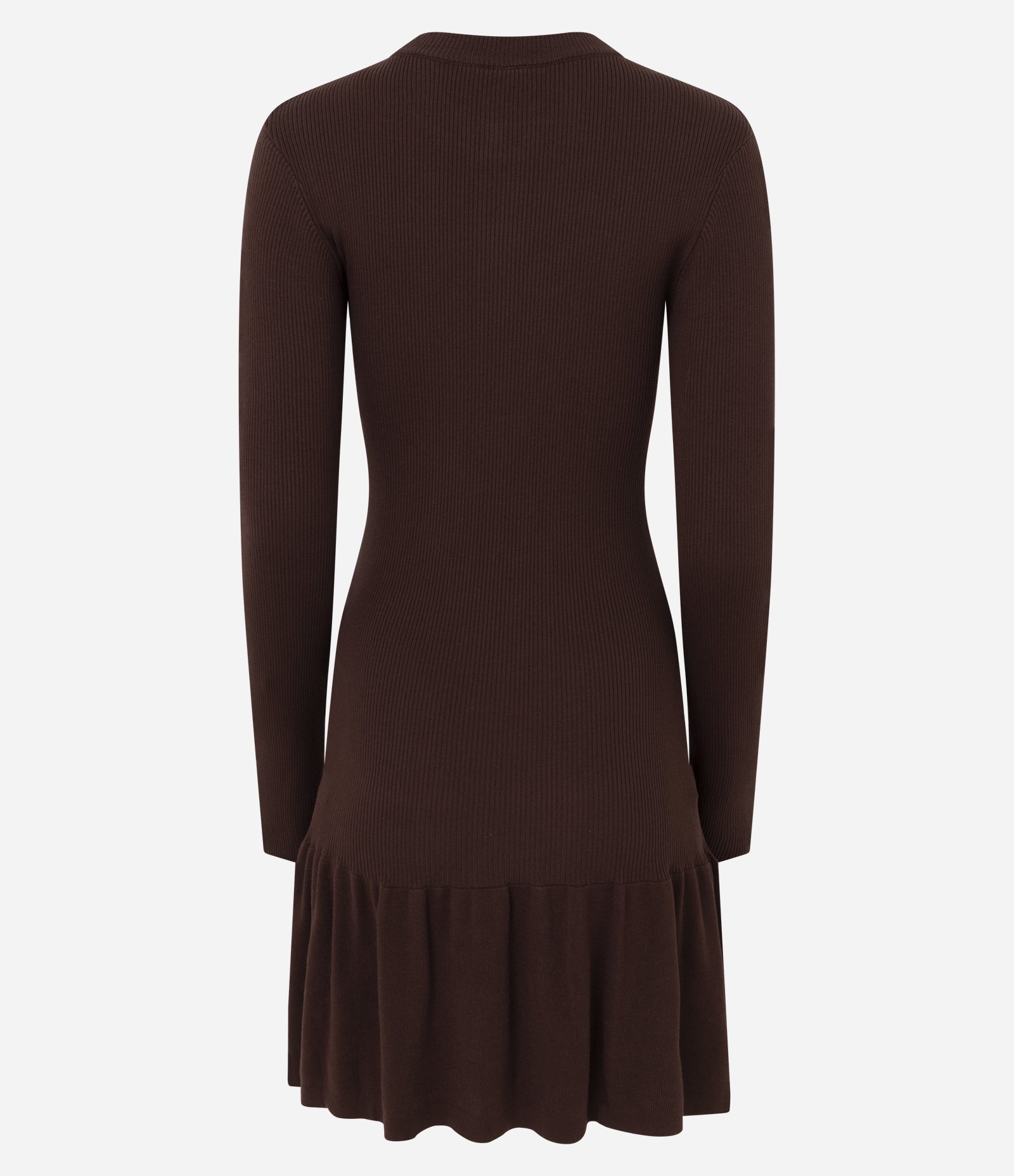 Vestido Curto Manga Longa em Tricô com Saia Rodada Marrom 7