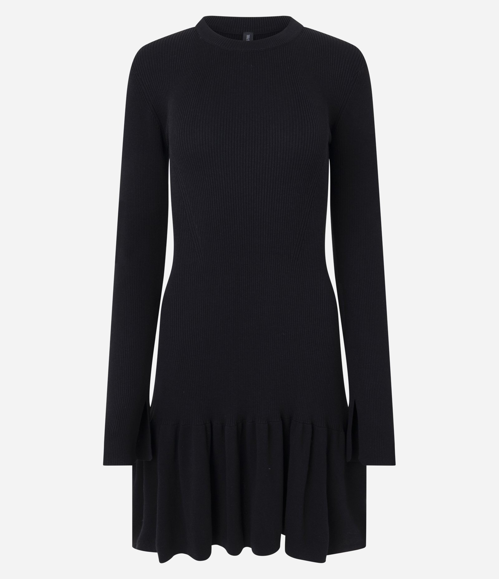 Vestido Curto Manga Longa em Tricô com Saia Rodada Preto 1