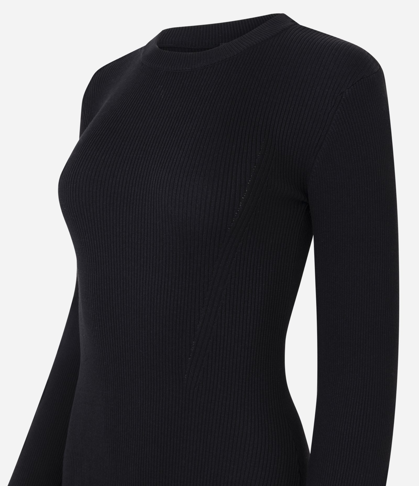 Vestido Curto Manga Longa em Tricô com Saia Rodada Preto 2