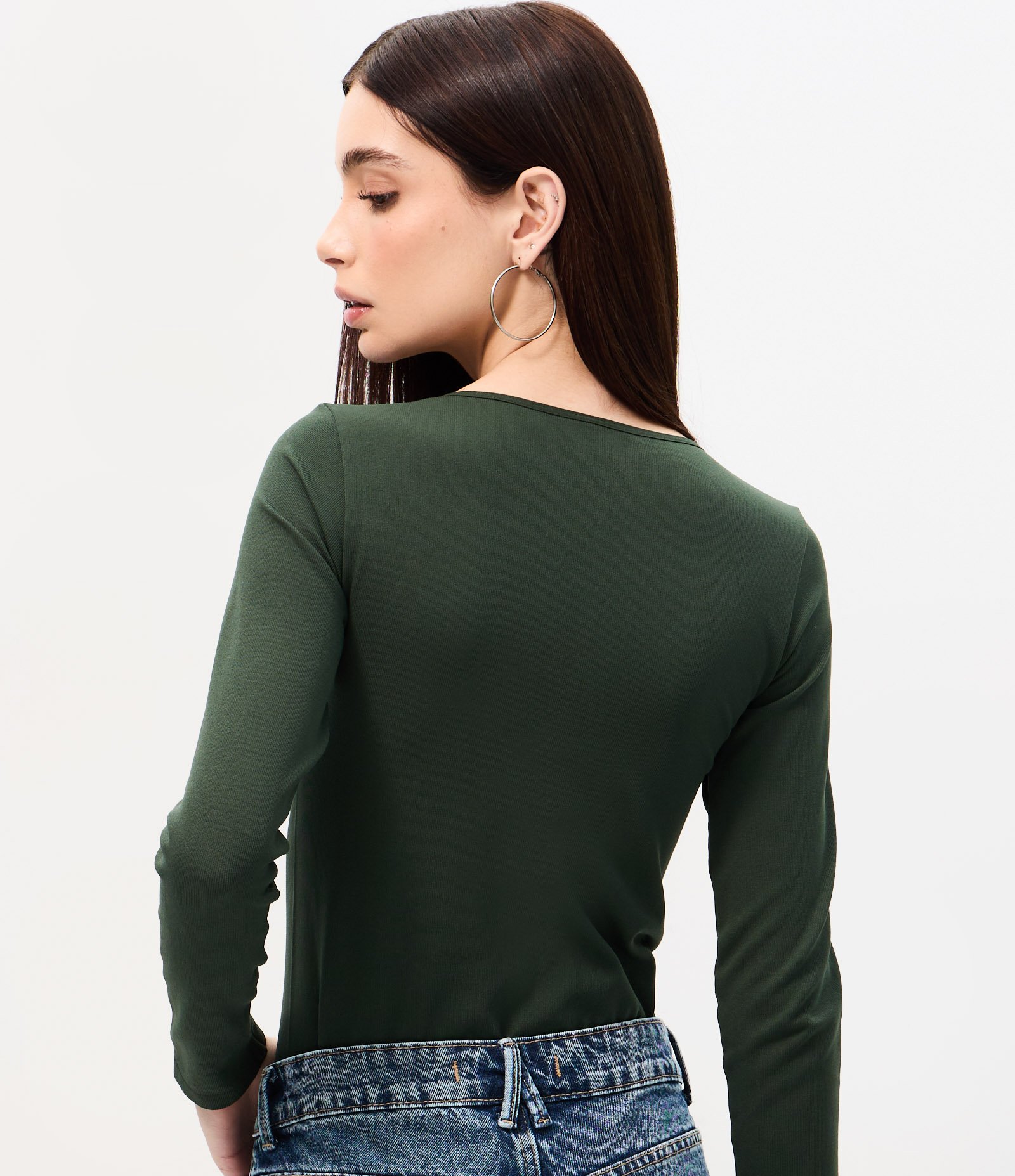 Body em Poliamida Seamless e Decote Quadrado Verde Escuro 4