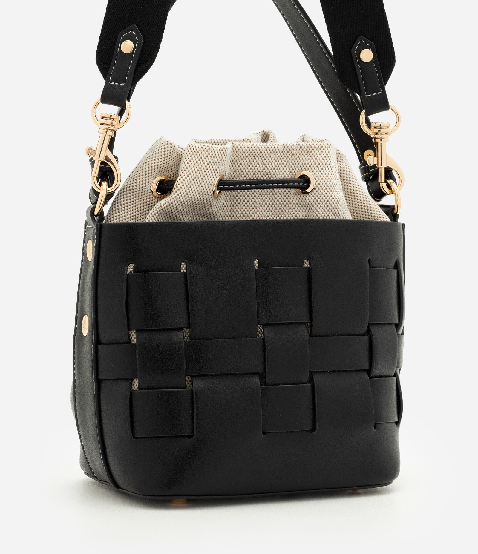 Bolsa Bucket Pequena em PU com Bolso Interno Removível Preto 3