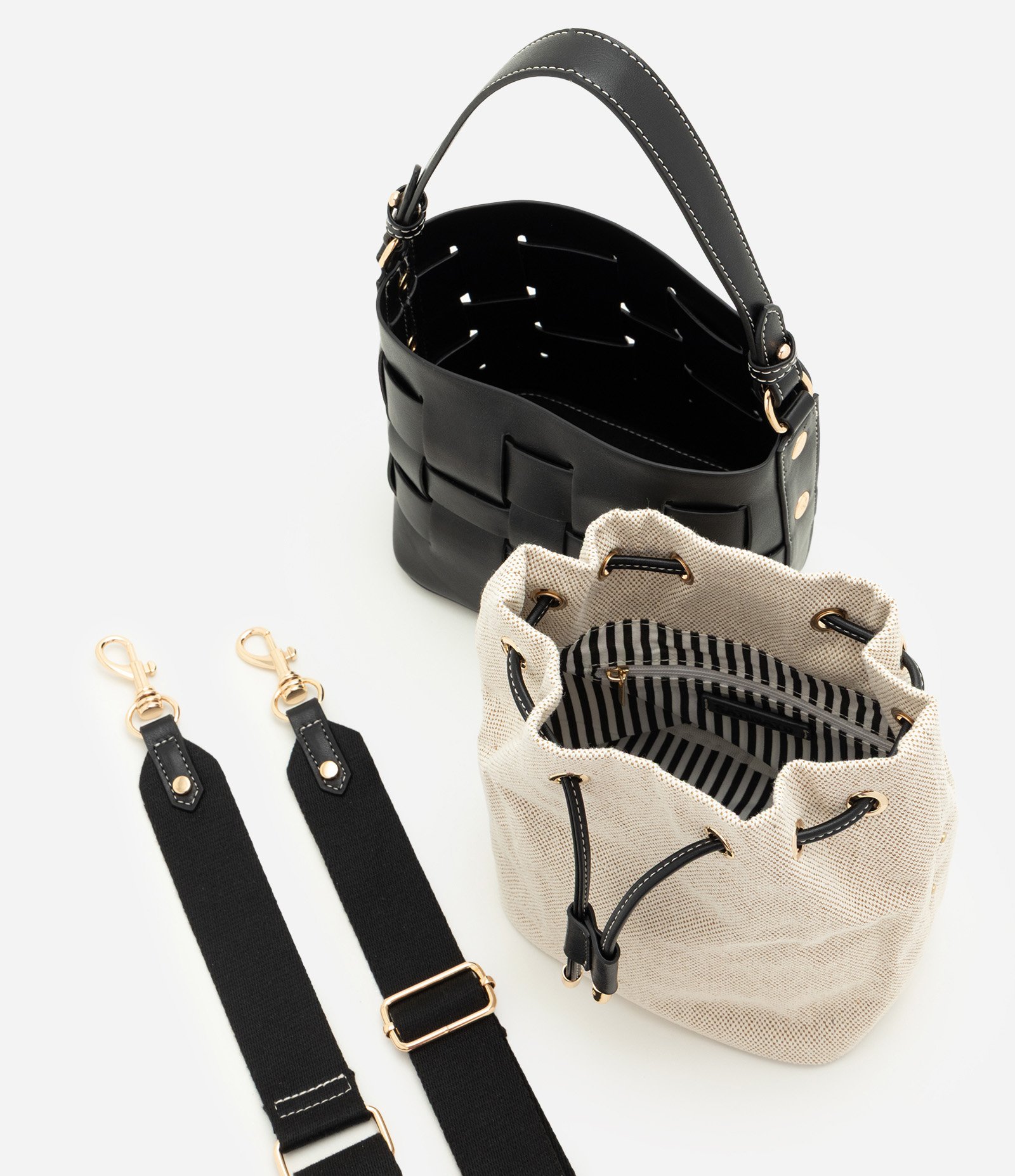 Bolsa Bucket Pequena em PU com Bolso Interno Removível Preto 5