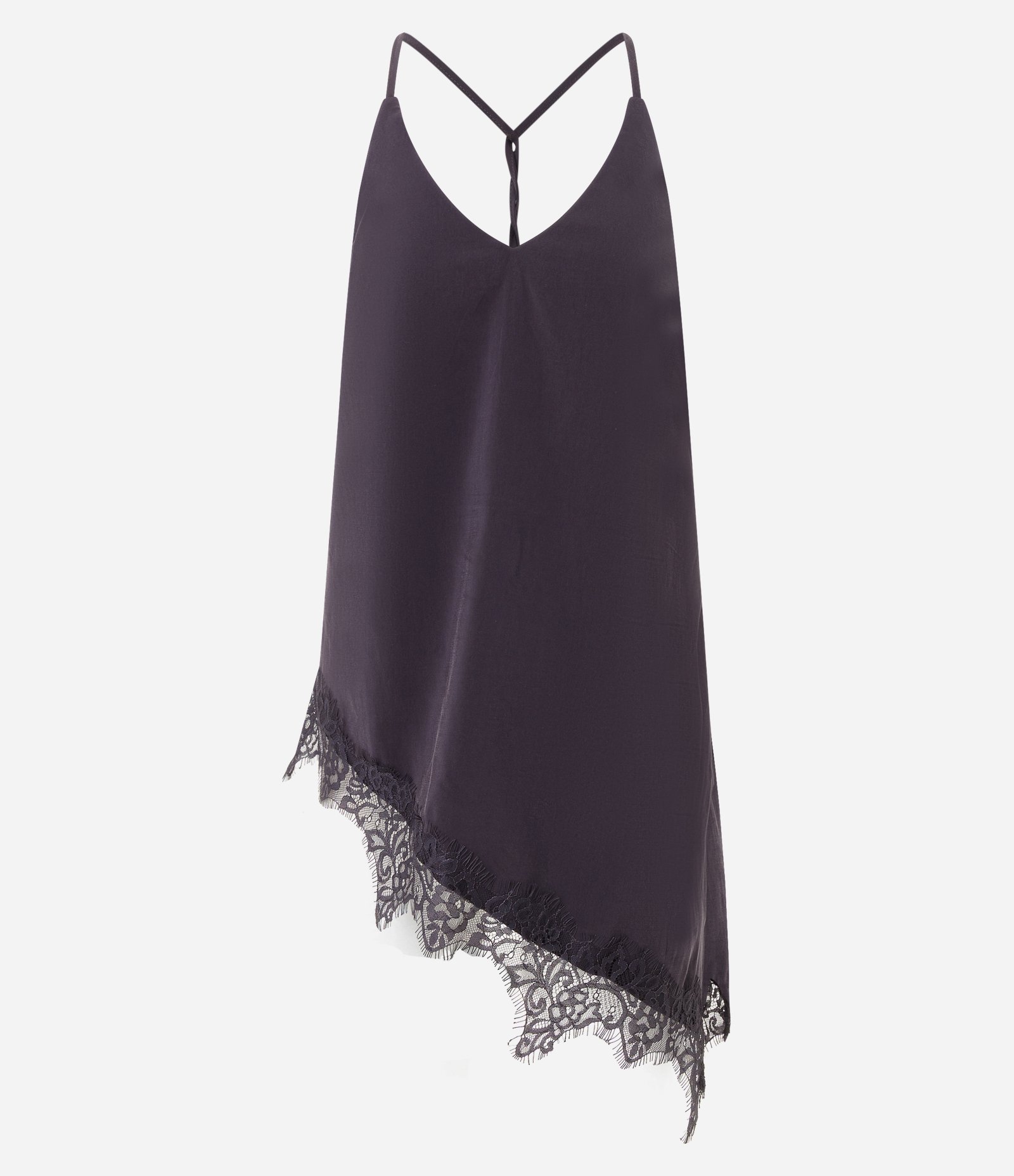 Blusa Assimétrica com Renda e Fenda Lateral Marrom 5