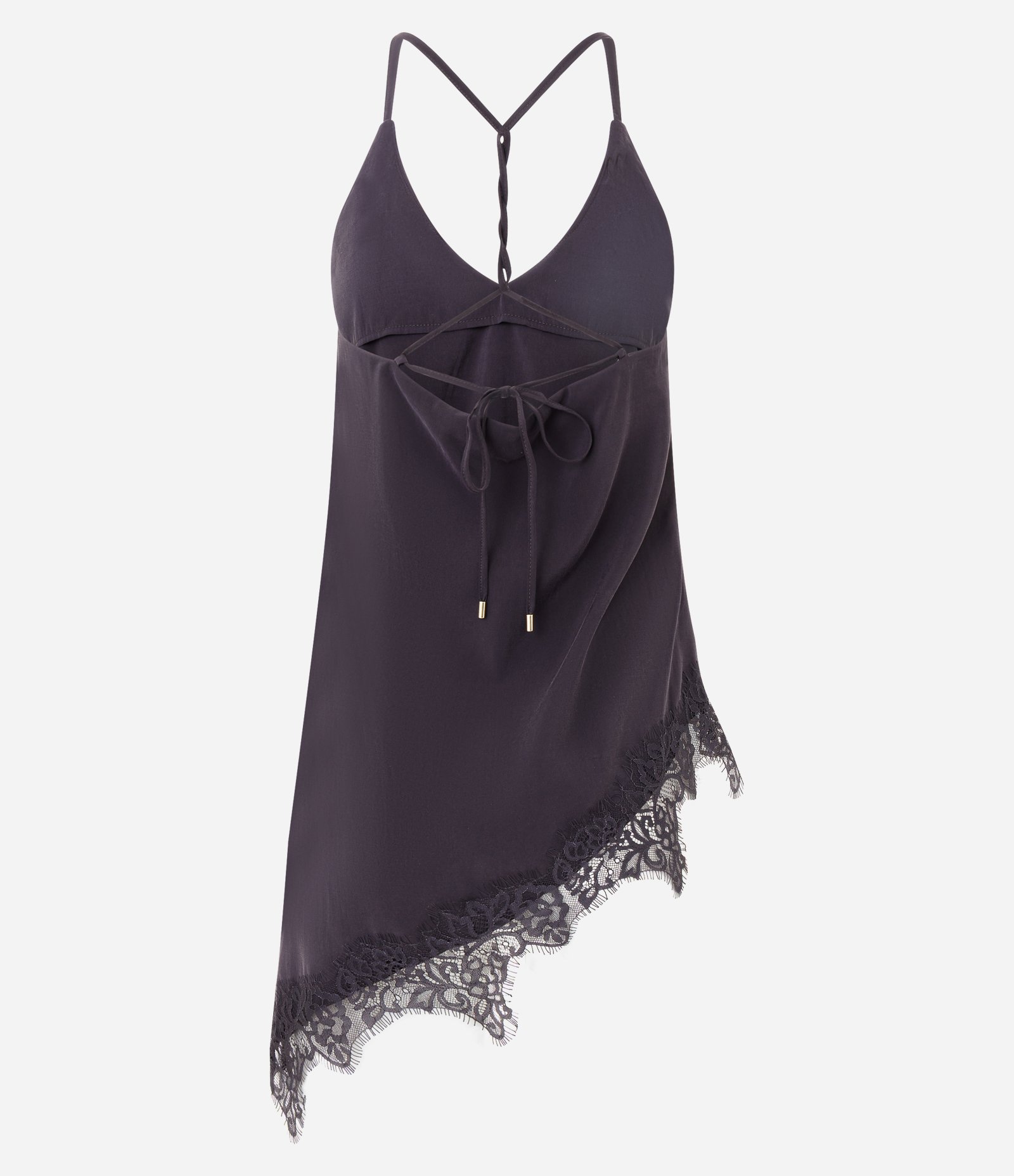 Blusa Assimétrica com Renda e Fenda Lateral Marrom 6