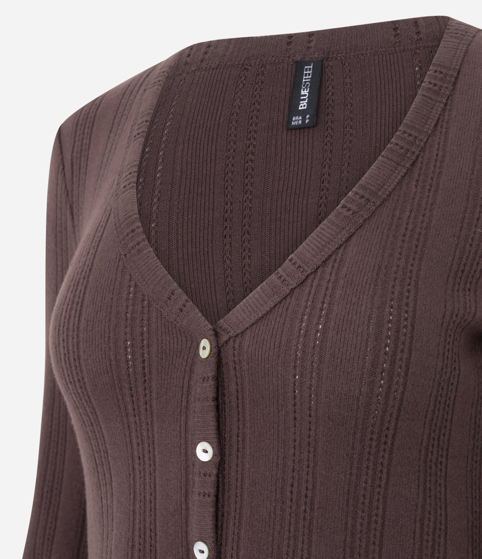 Blusa Peplum em Tricô Texturizado com Abotoamento Marrom 6