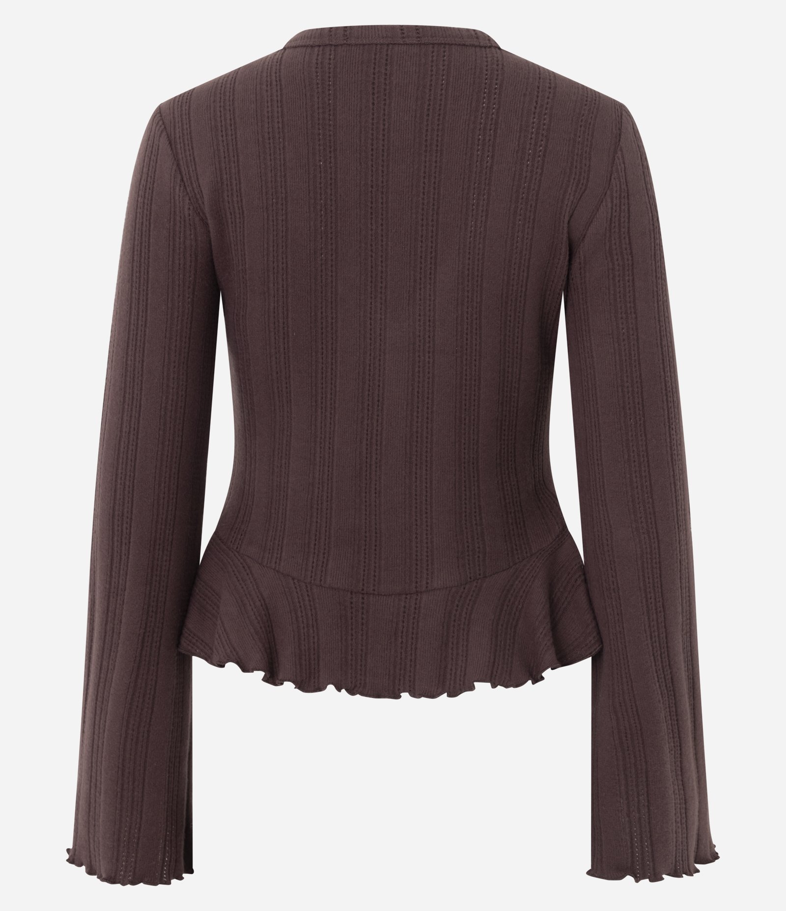 Blusa Peplum em Tricô Texturizado com Abotoamento Marrom 7