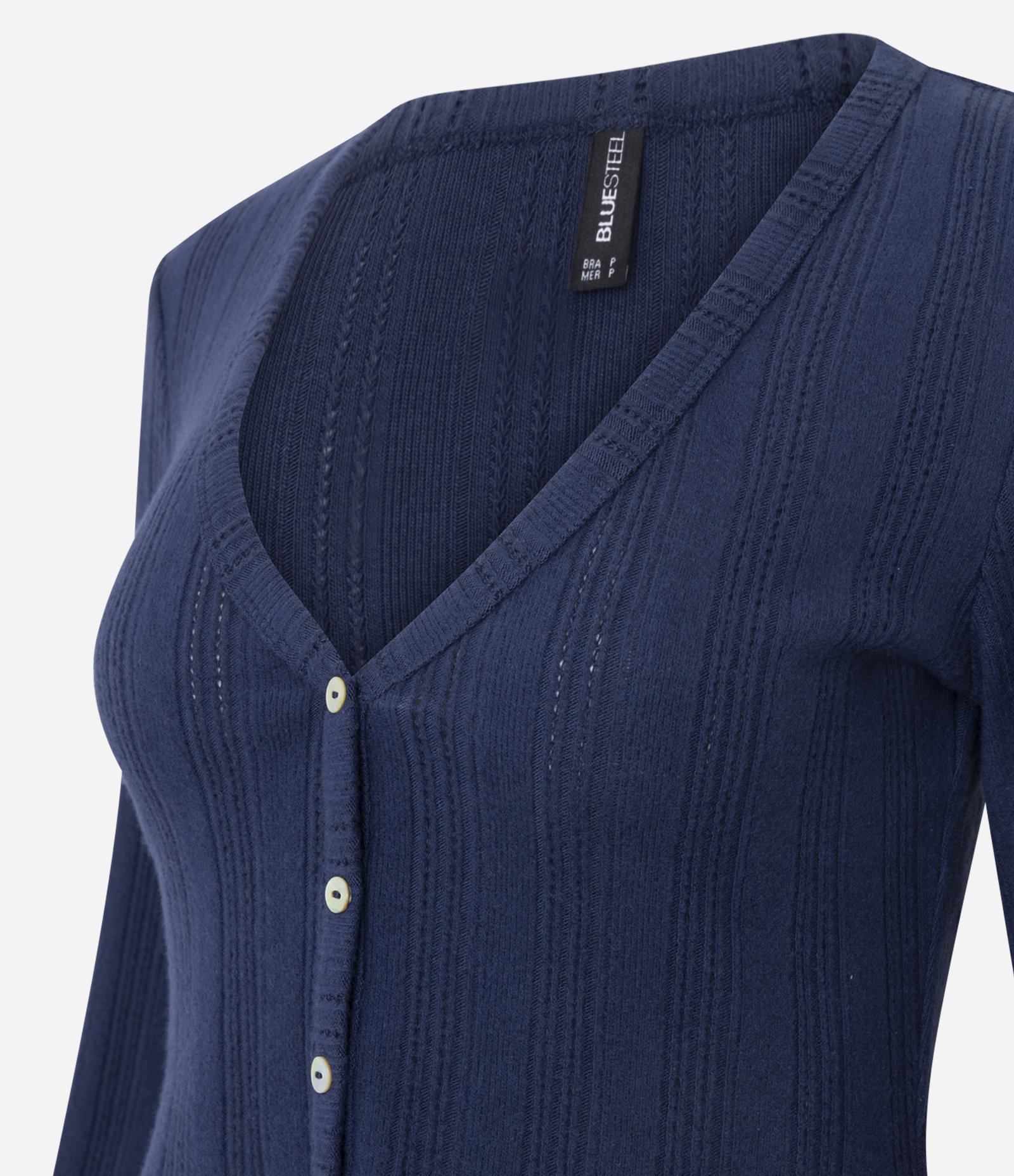 Blusa Peplum em Tricô Texturizado com Abotoamento Azul 6