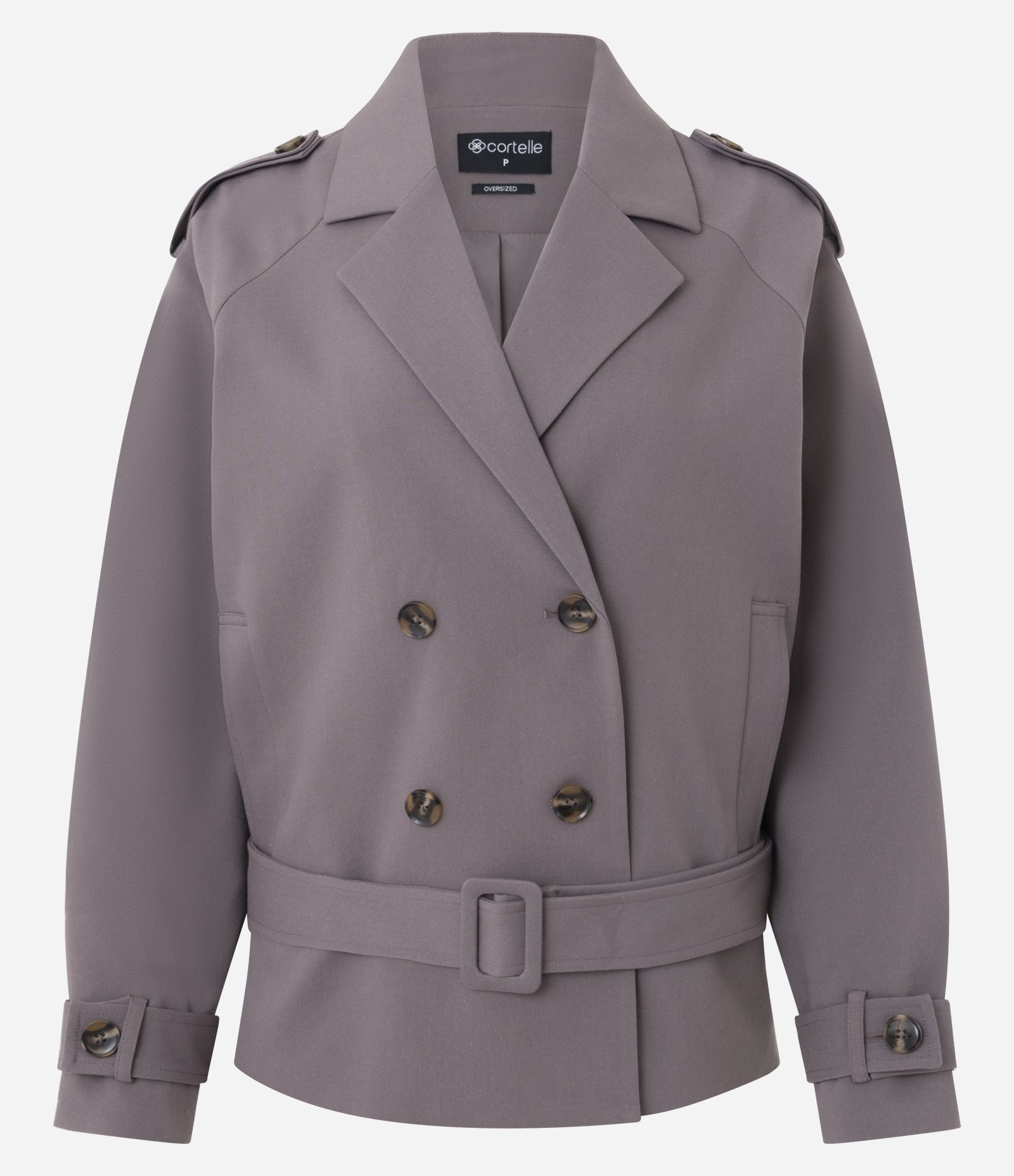 Trench Coat Curto com Cinto Baixo e Fechamento Transpassado Cinza 1