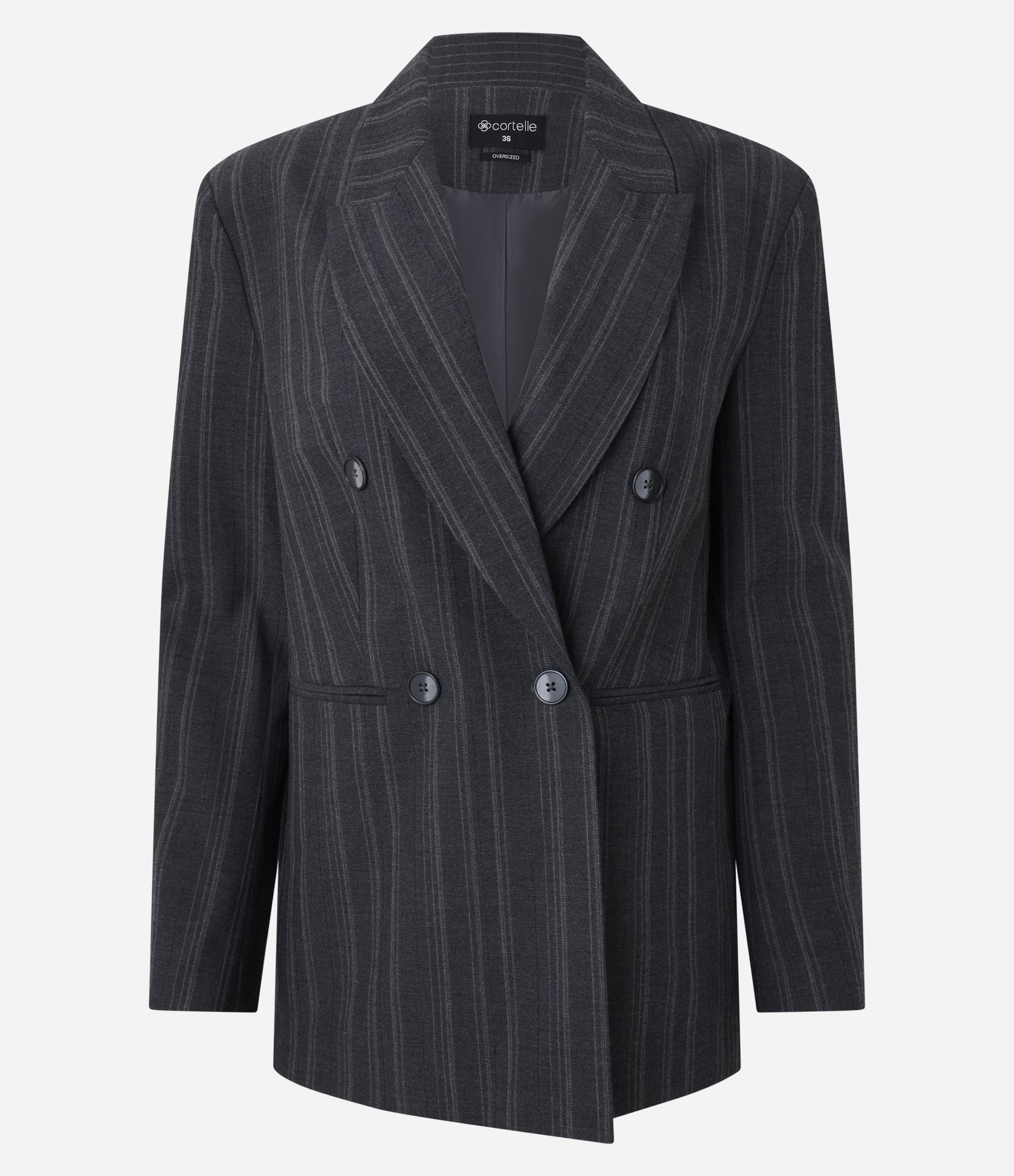 Blazer Oversized Alfaiatado Com Estampa de Listras Fio Tinto Cinza 7