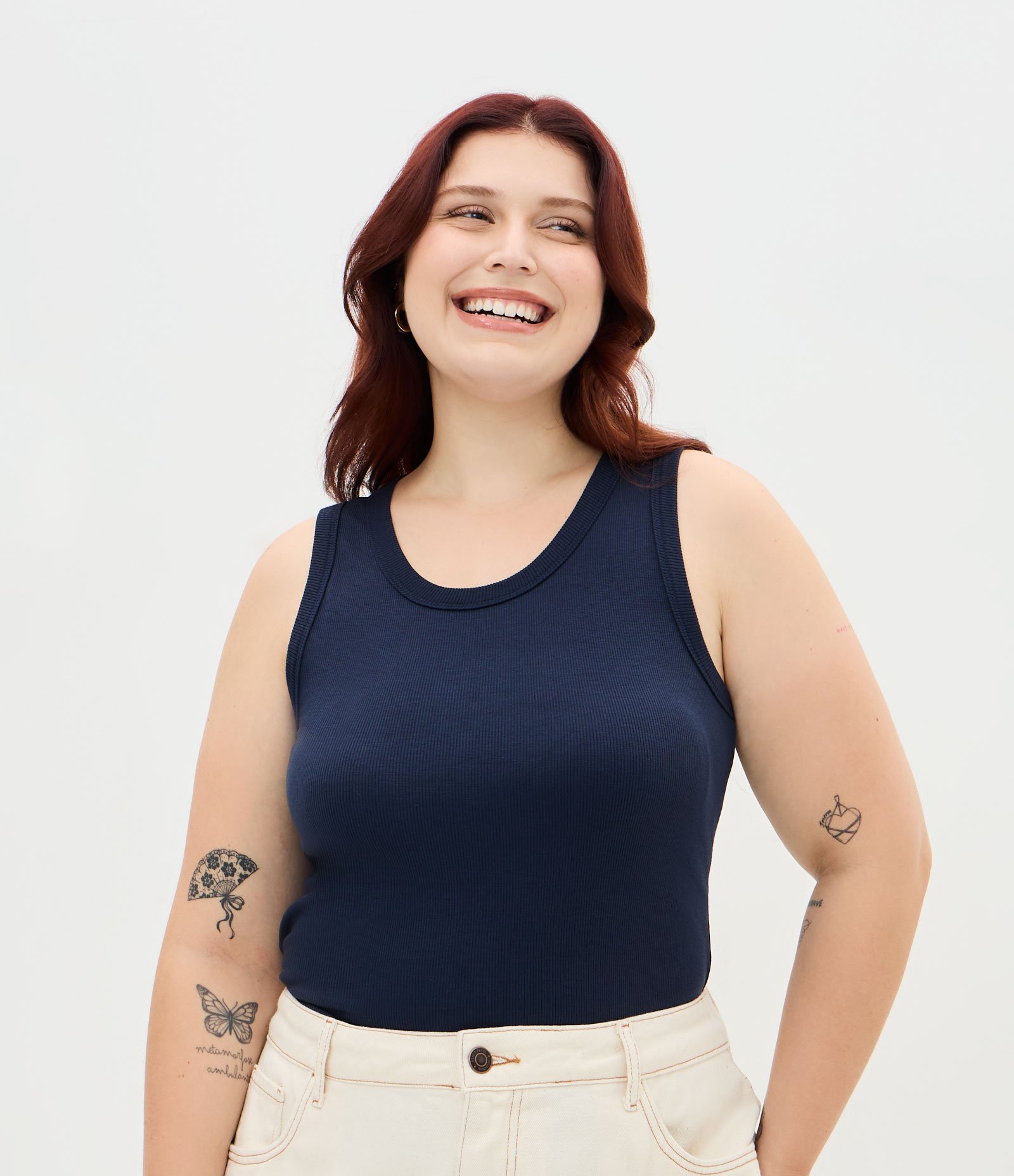 Blusa Regata Canelada em Ribana Curve & Plus Size Azul 1