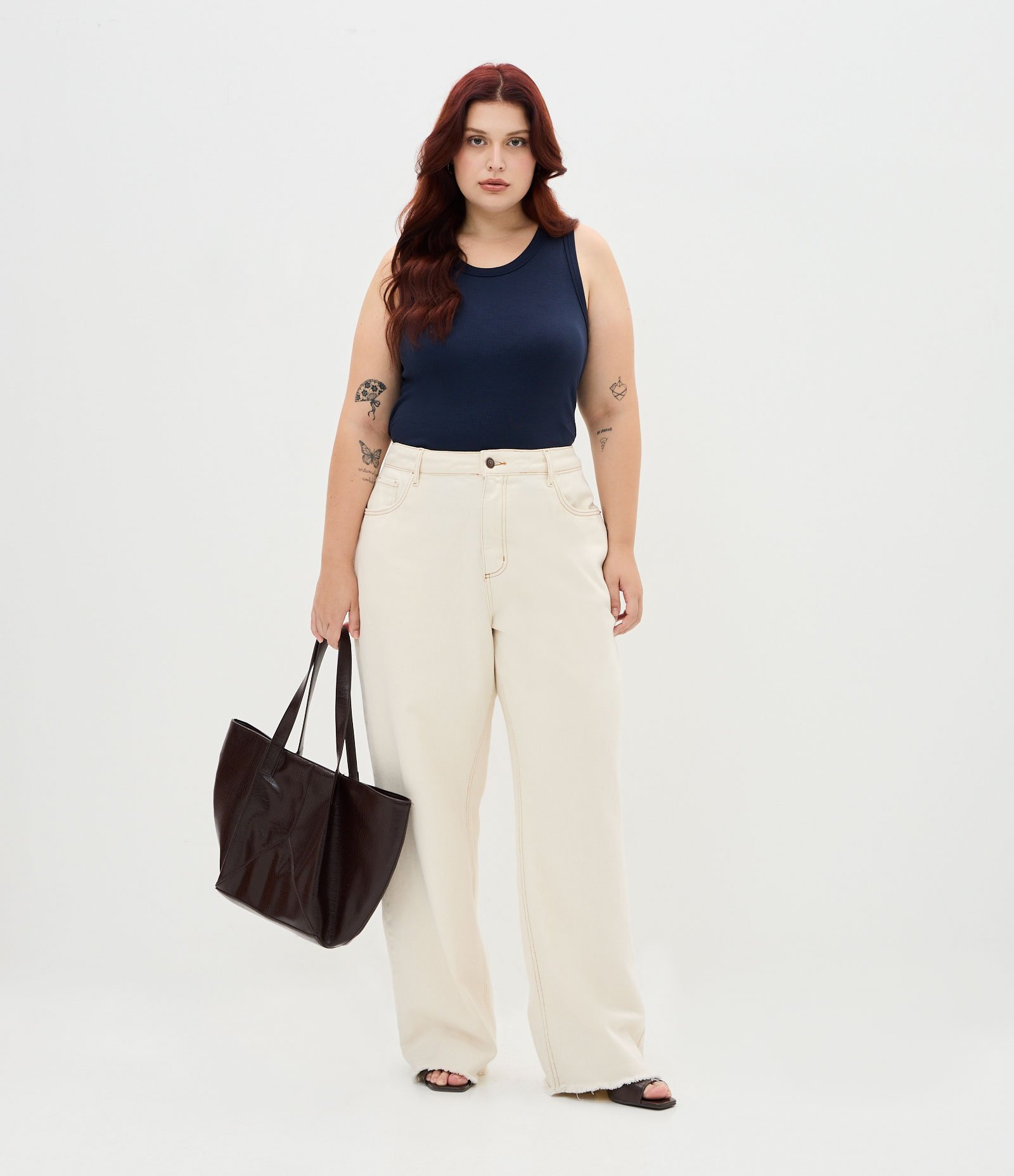 Blusa Regata Canelada em Ribana Curve & Plus Size Azul 2