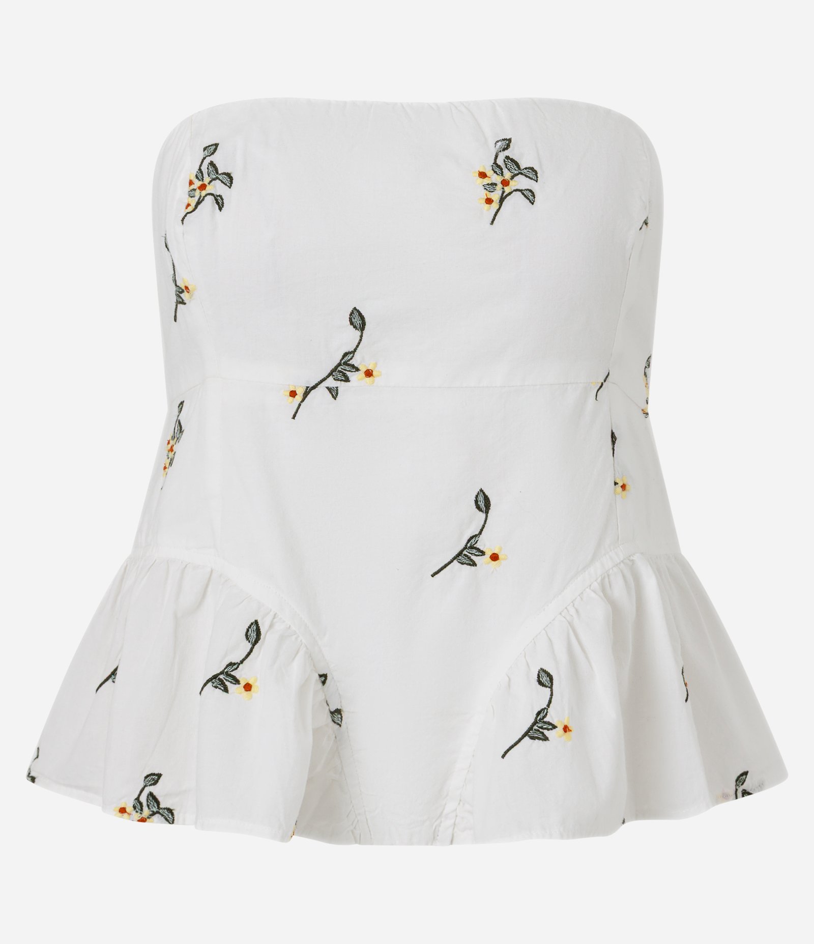 Tomara que Caia Corsetada com Bordado Floral e Babado Peplum Branco 5