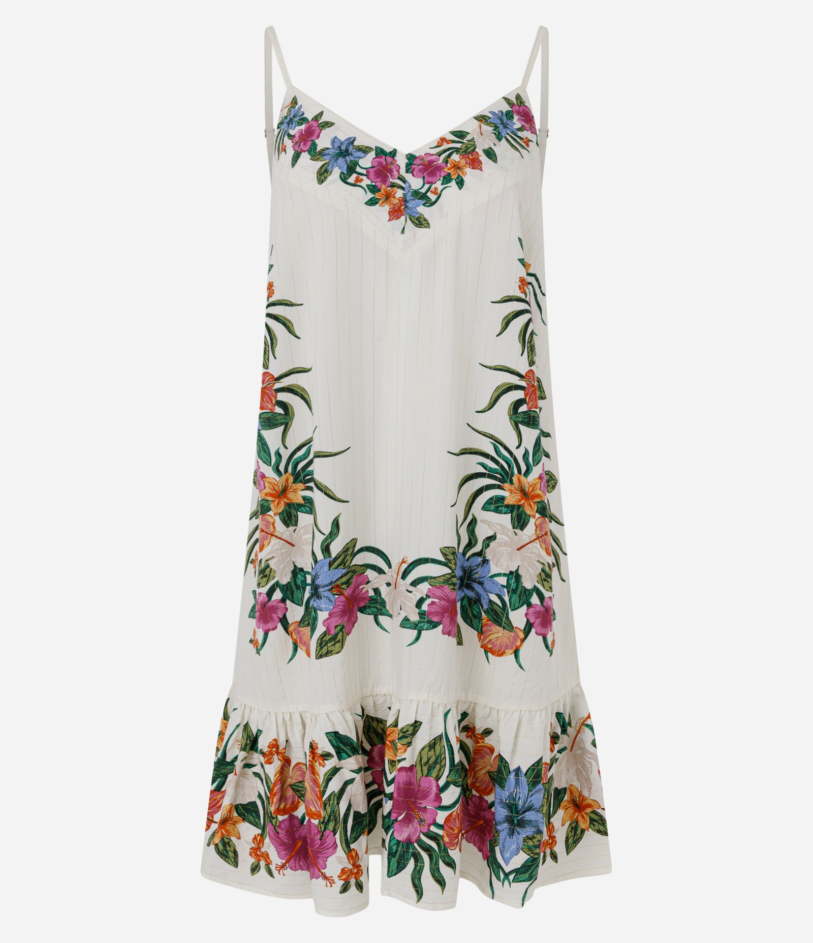 Vestido Curto de Alcinha em Viscose Texturizada com Estampa Floral Off White 5