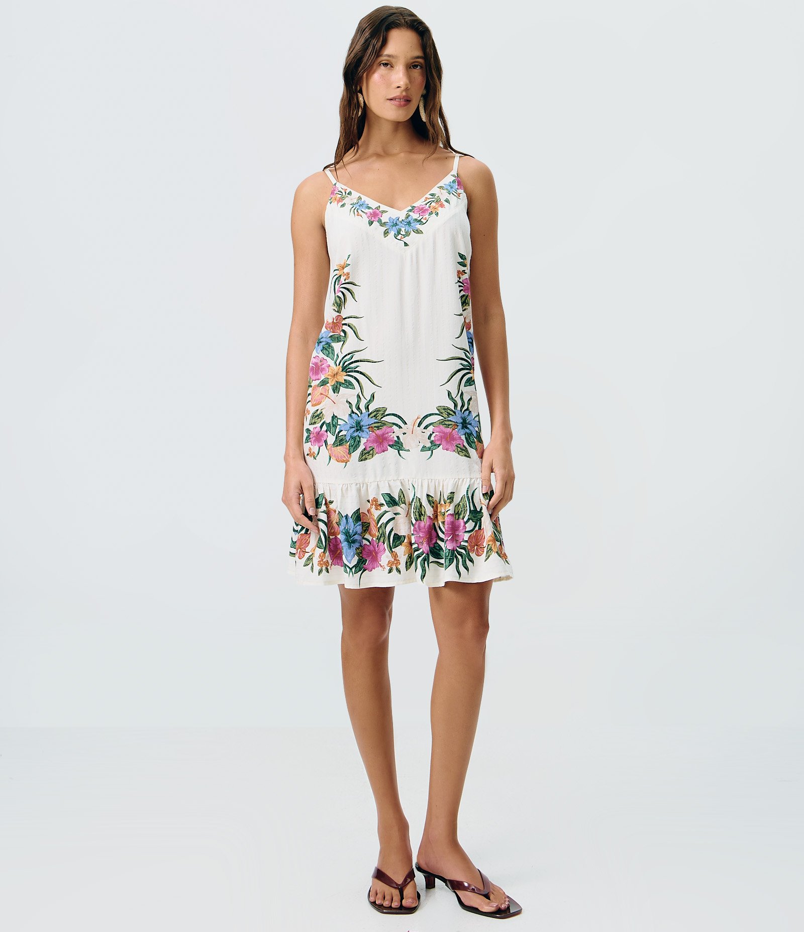 Vestido Curto de Alcinha em Viscose Texturizada com Estampa Floral Off White 2