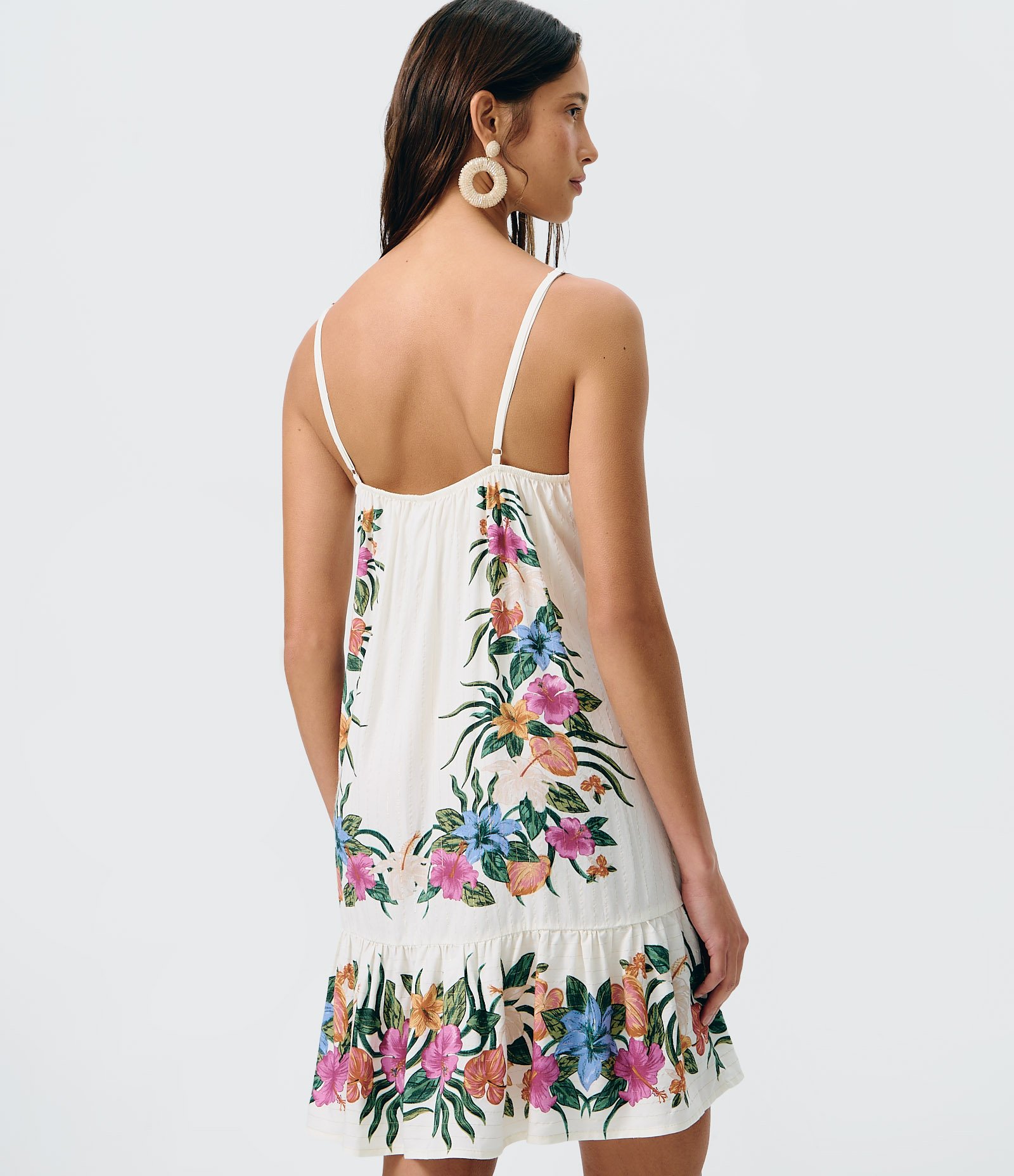 Vestido Curto de Alcinha em Viscose Texturizada com Estampa Floral Off White 4