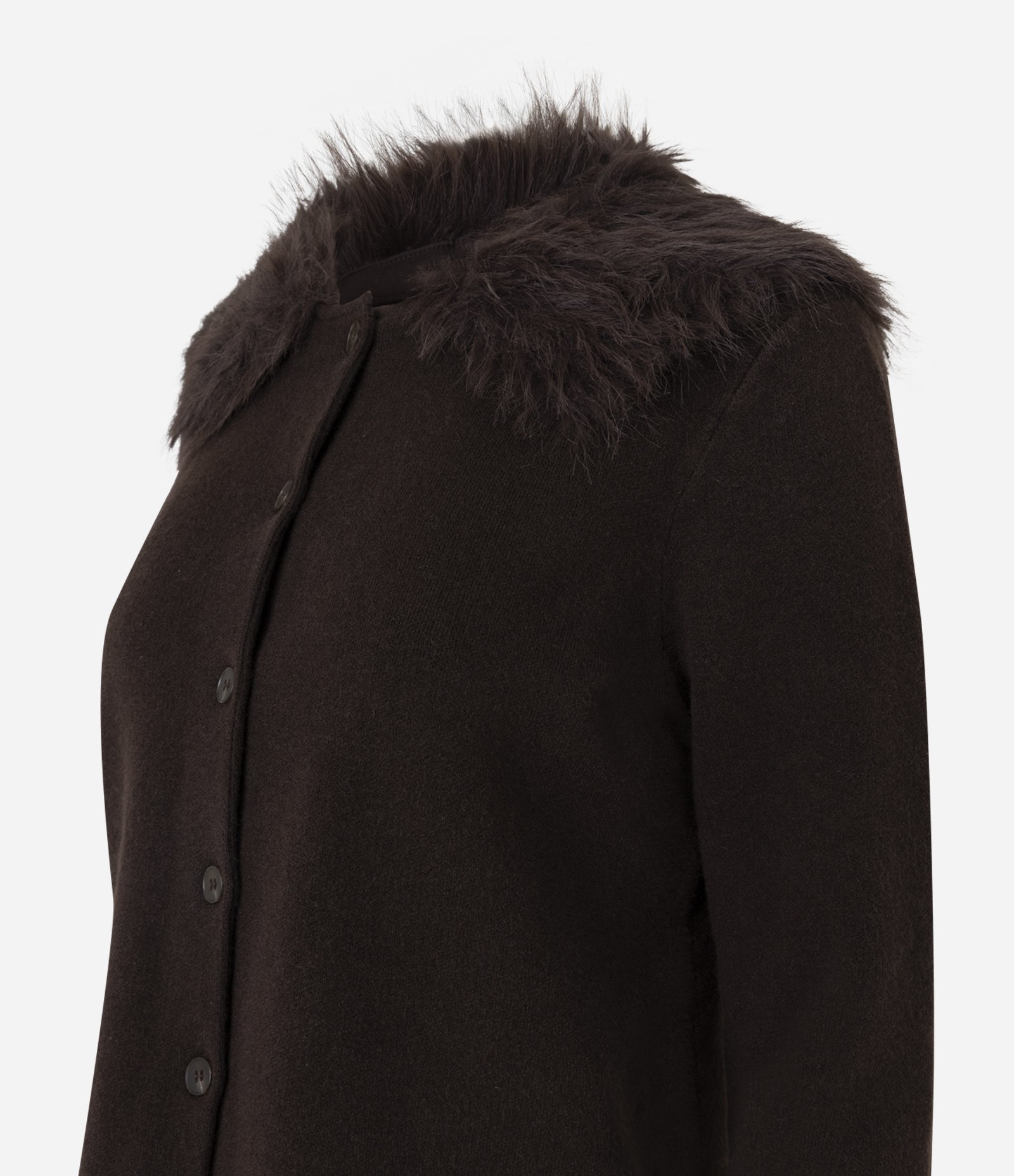 Cardigan Curto em Tricô com Pelo na Gola Marrom 3