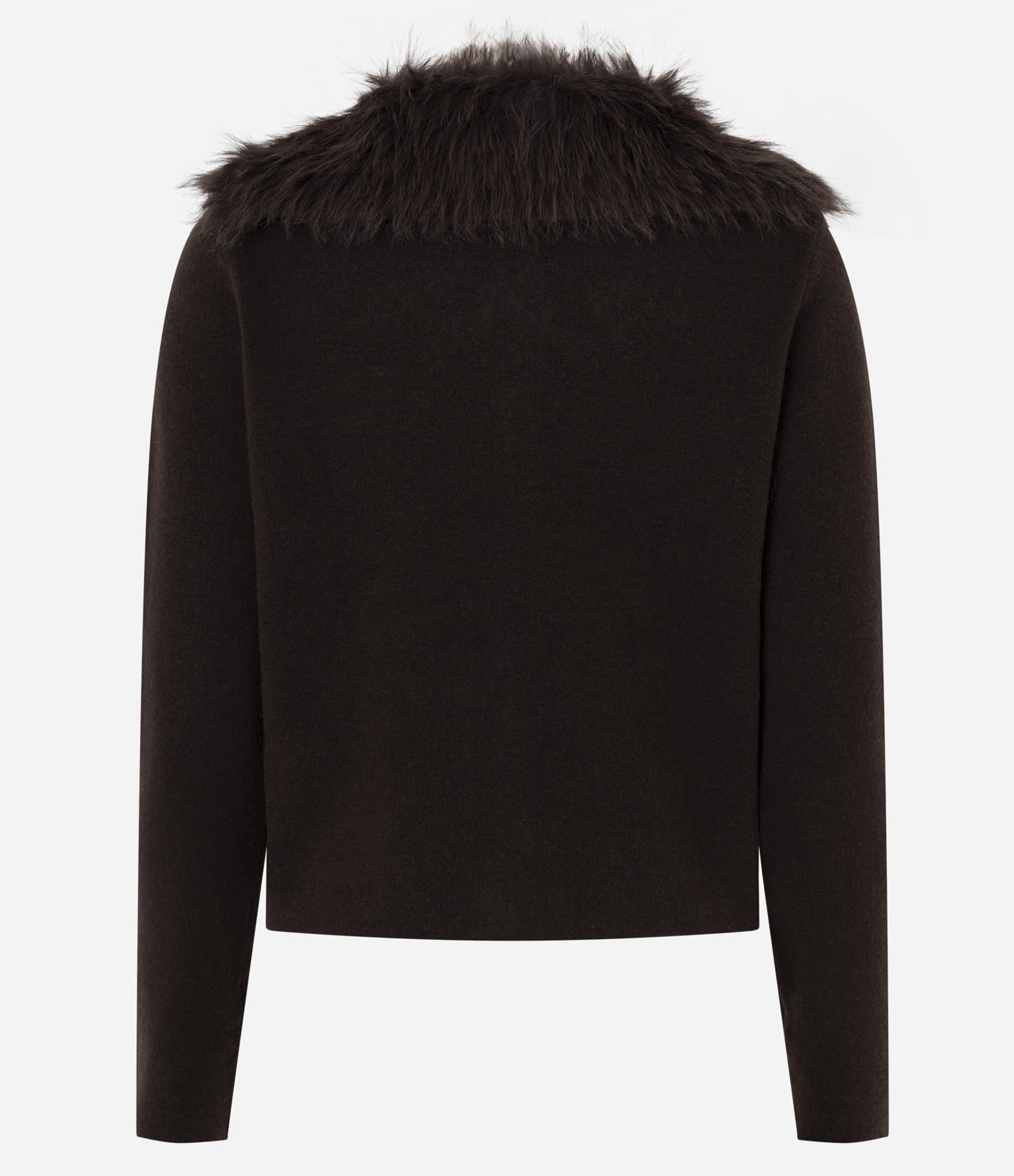 Cardigan Curto em Tricô com Pelo na Gola Marrom 4