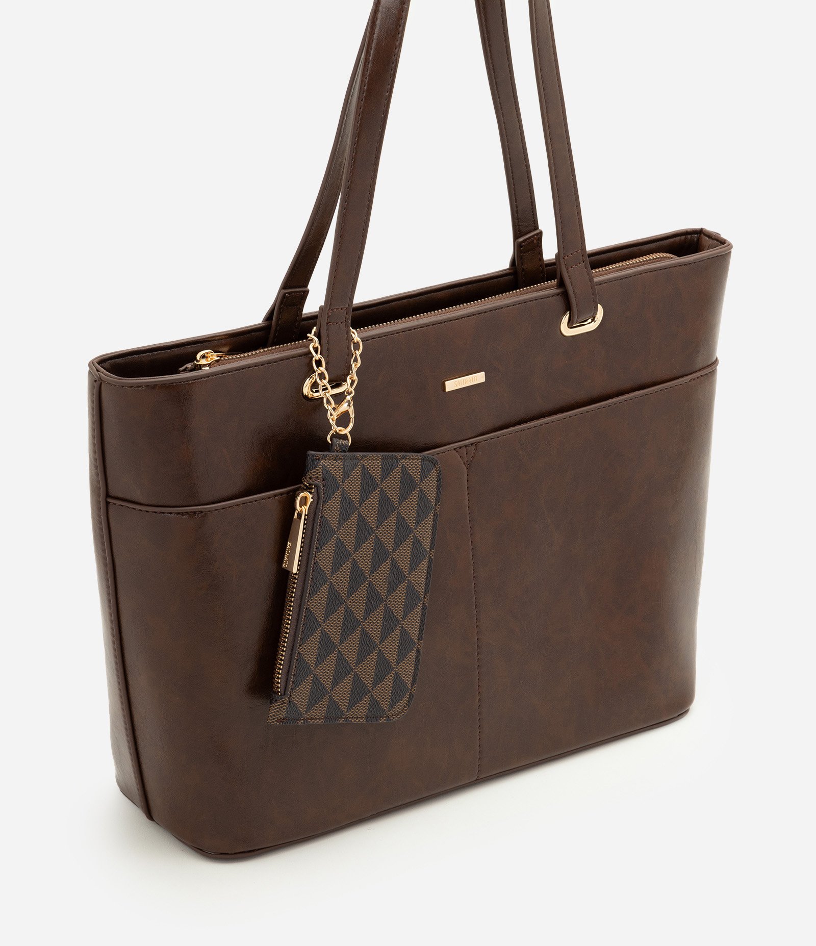 Bolsa Shopper Grande em PU com Carteira Estampada Marrom 1