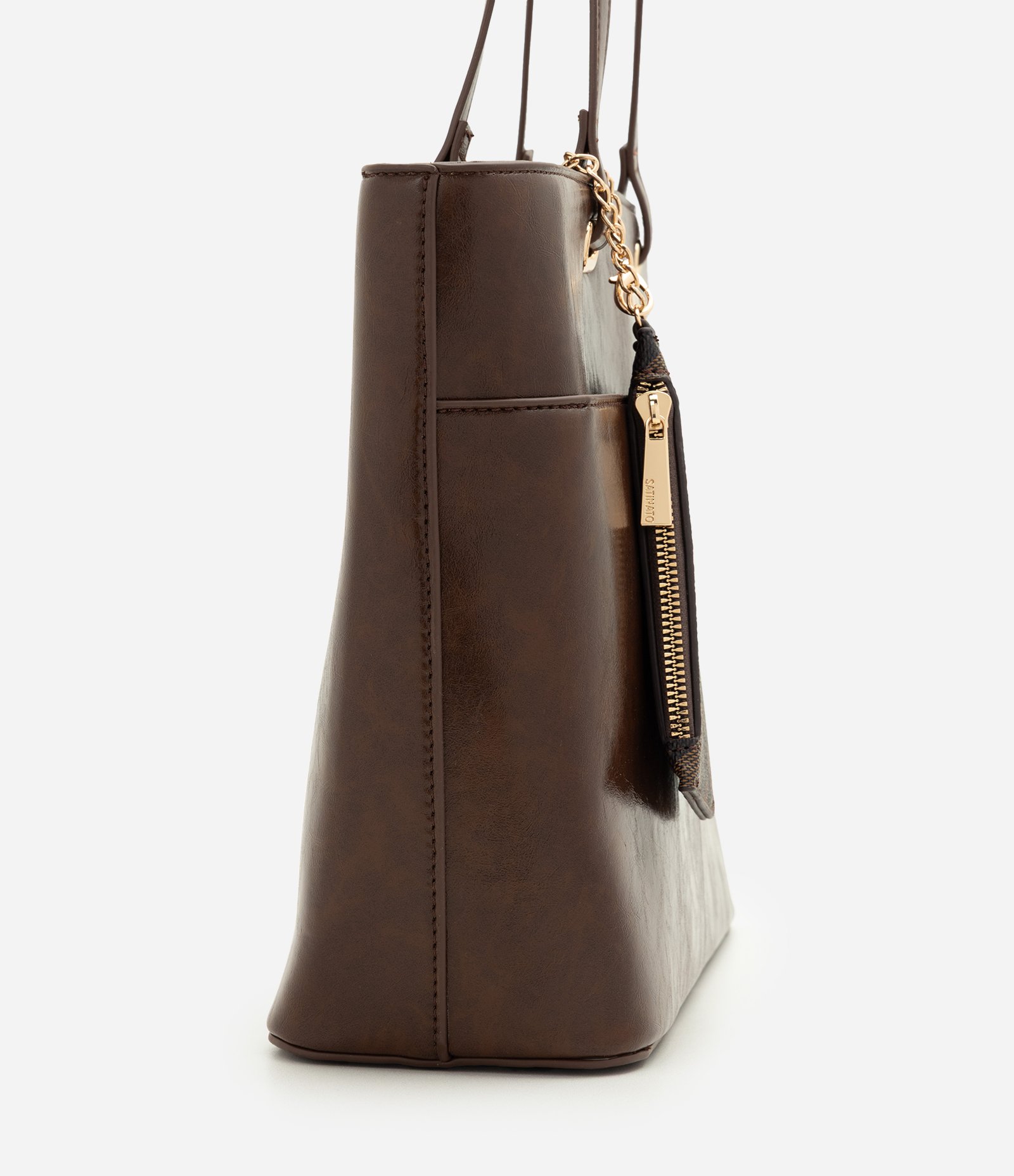 Bolsa Shopper Grande em PU com Carteira Estampada Marrom 2